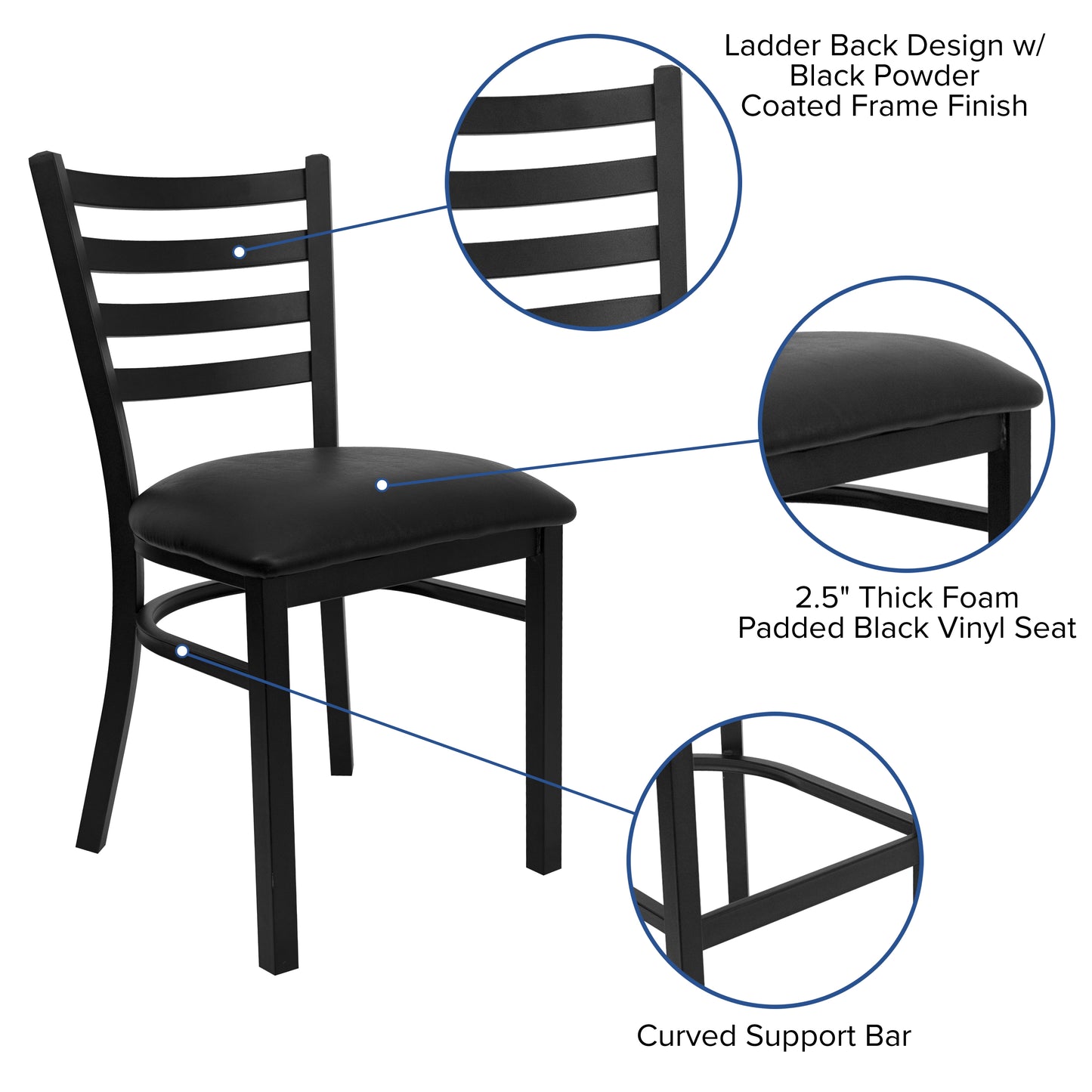 Ladder Back Metal Restaurant Chair - Vinyl Seat