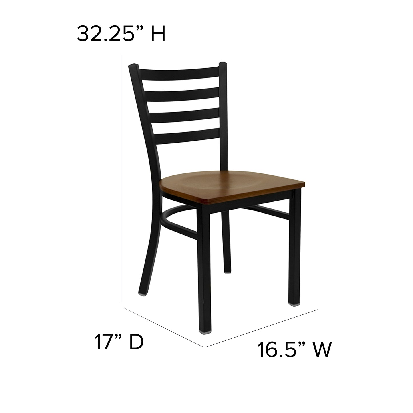 Ladder Back Metal Restaurant Chair - Wood Seat