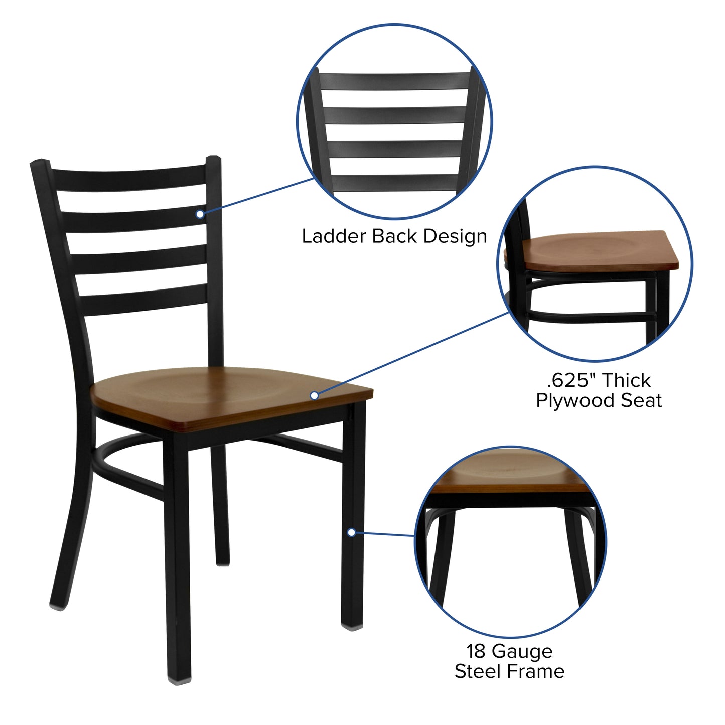 Ladder Back Metal Restaurant Chair - Wood Seat