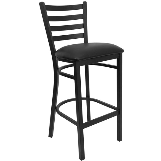 Ladder Back Metal Restaurant Barstool - Vinyl Seat