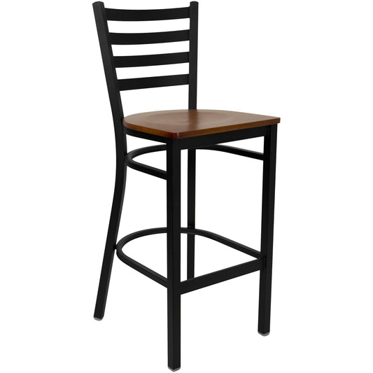 Ladder Back Metal Restaurant Barstool - Wood Seat