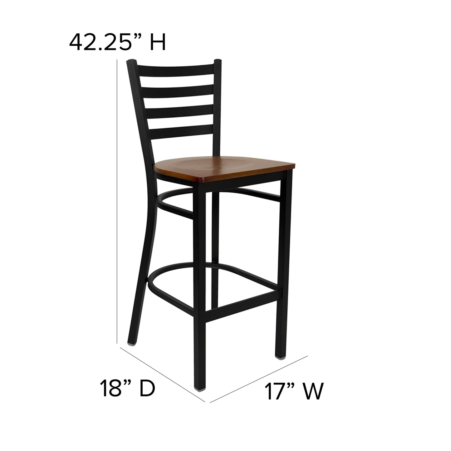 Ladder Back Metal Restaurant Barstool - Wood Seat