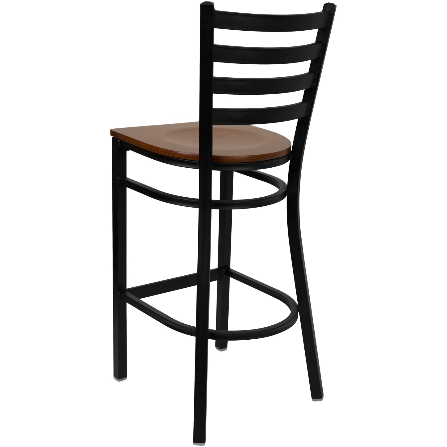 Ladder Back Metal Restaurant Barstool - Wood Seat