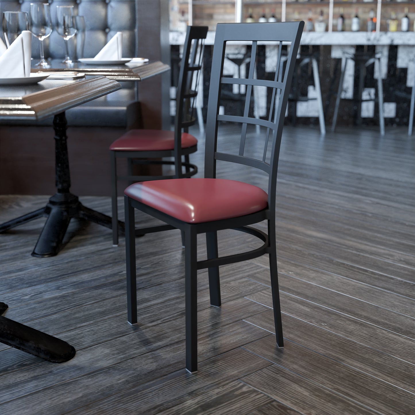 Window Back Metal Restaurant Chair - Vinyl Seat