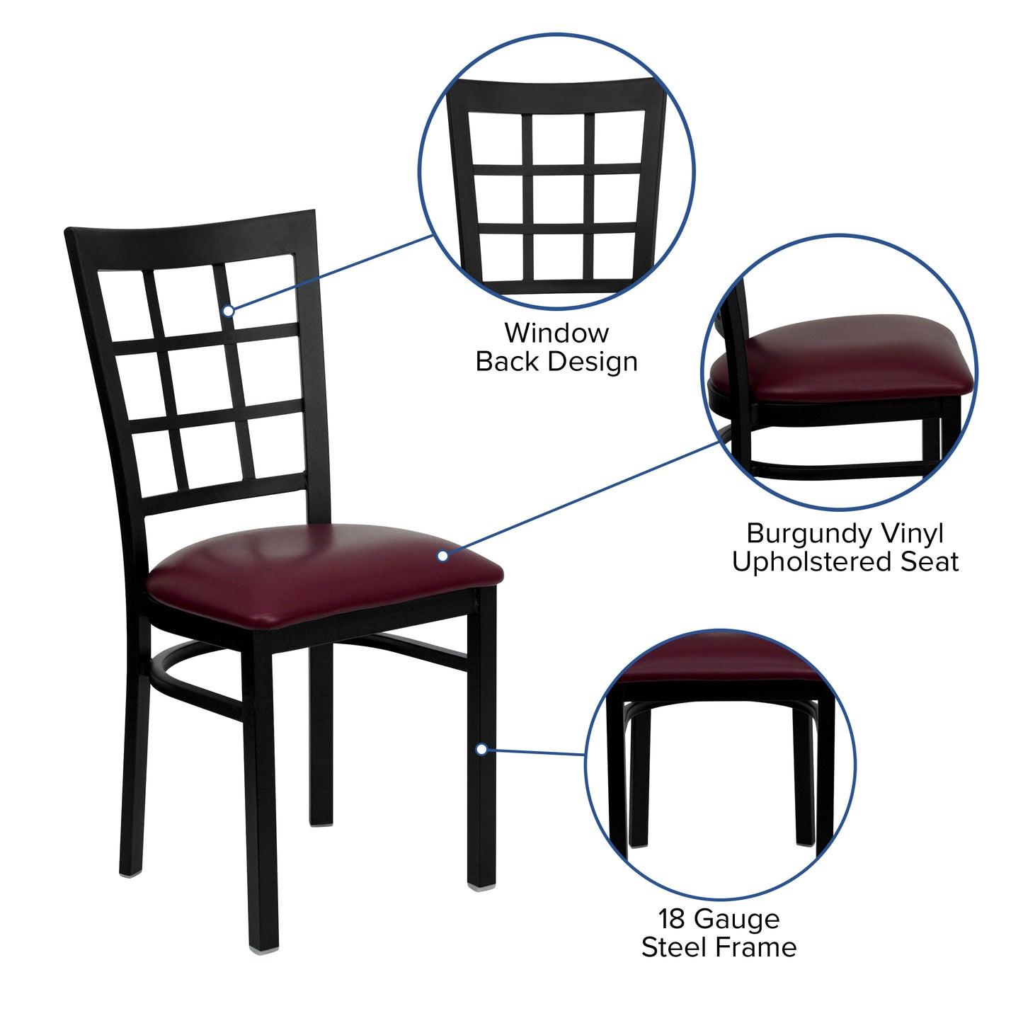 Window Back Metal Restaurant Chair - Vinyl Seat