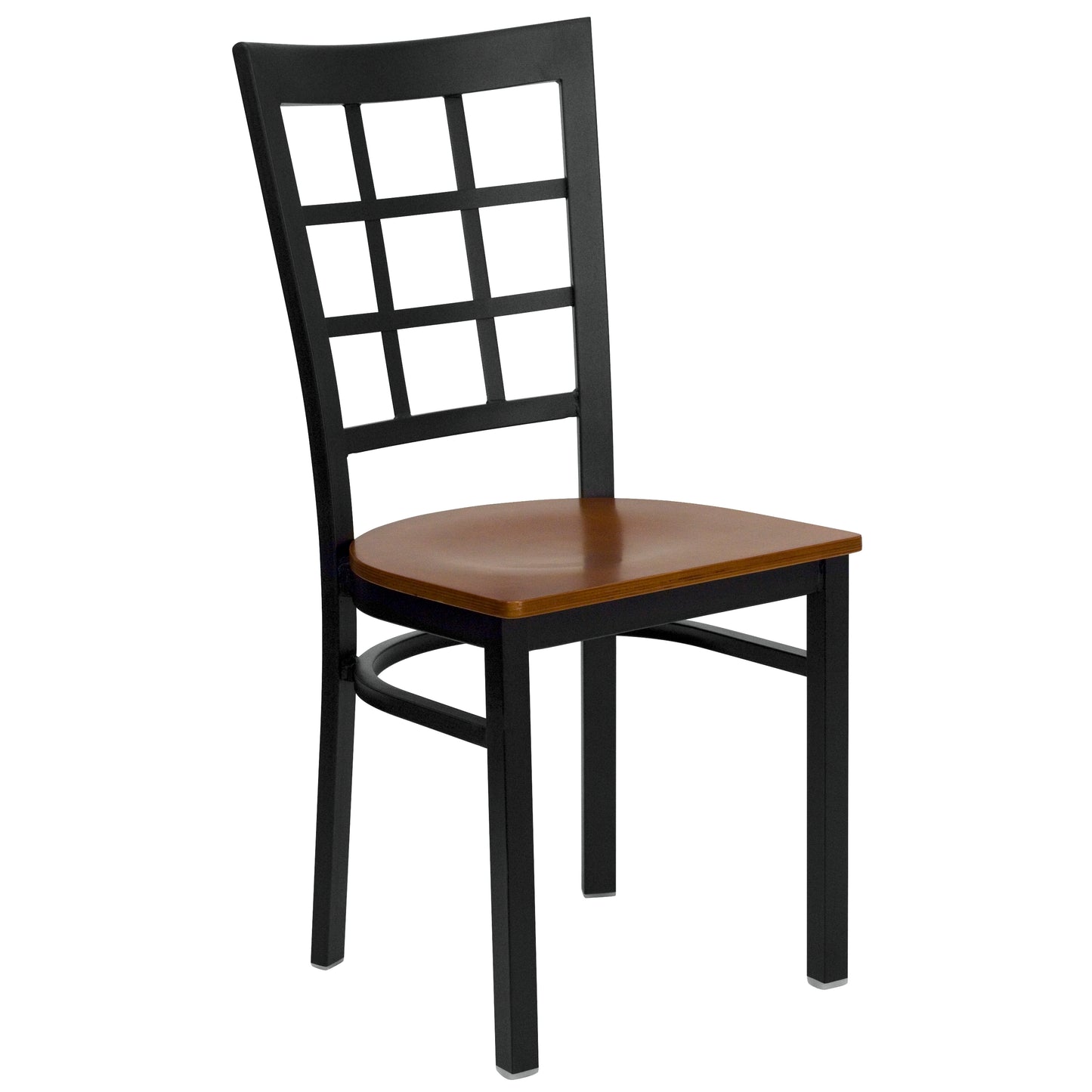 Window Back Metal Restaurant Chair - Wood Seat