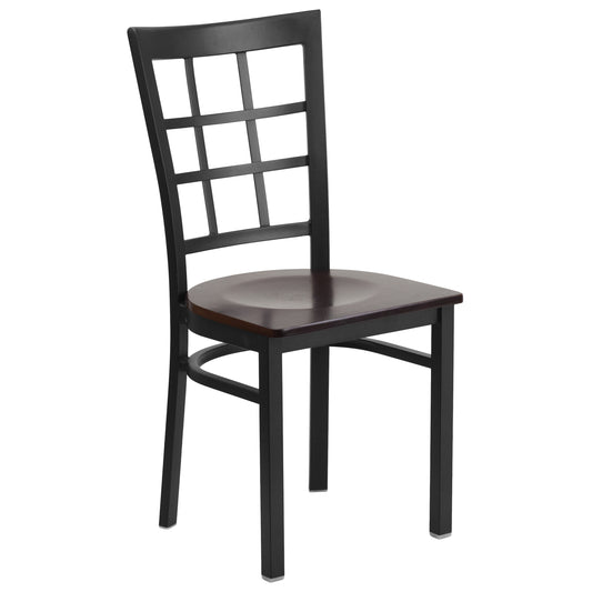 Window Back Metal Restaurant Chair - Wood Seat