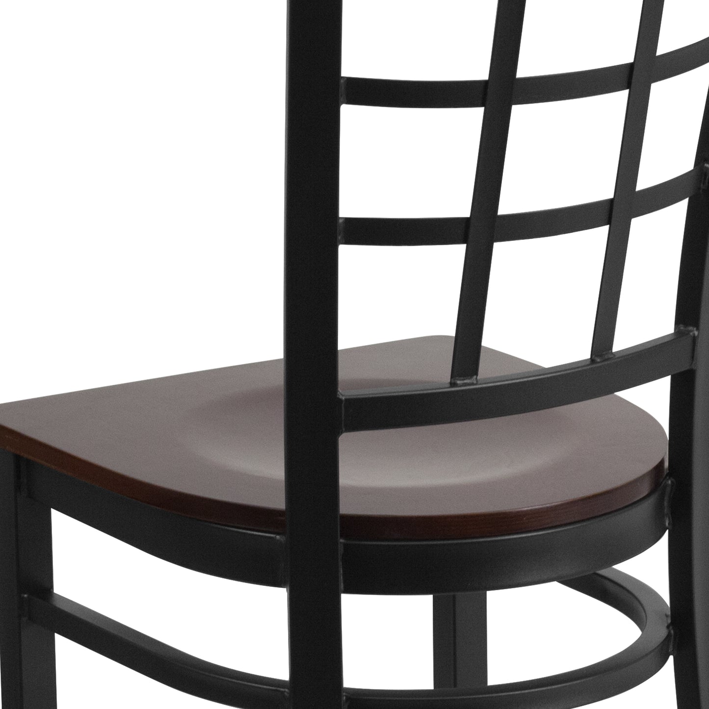 Window Back Metal Restaurant Chair - Wood Seat