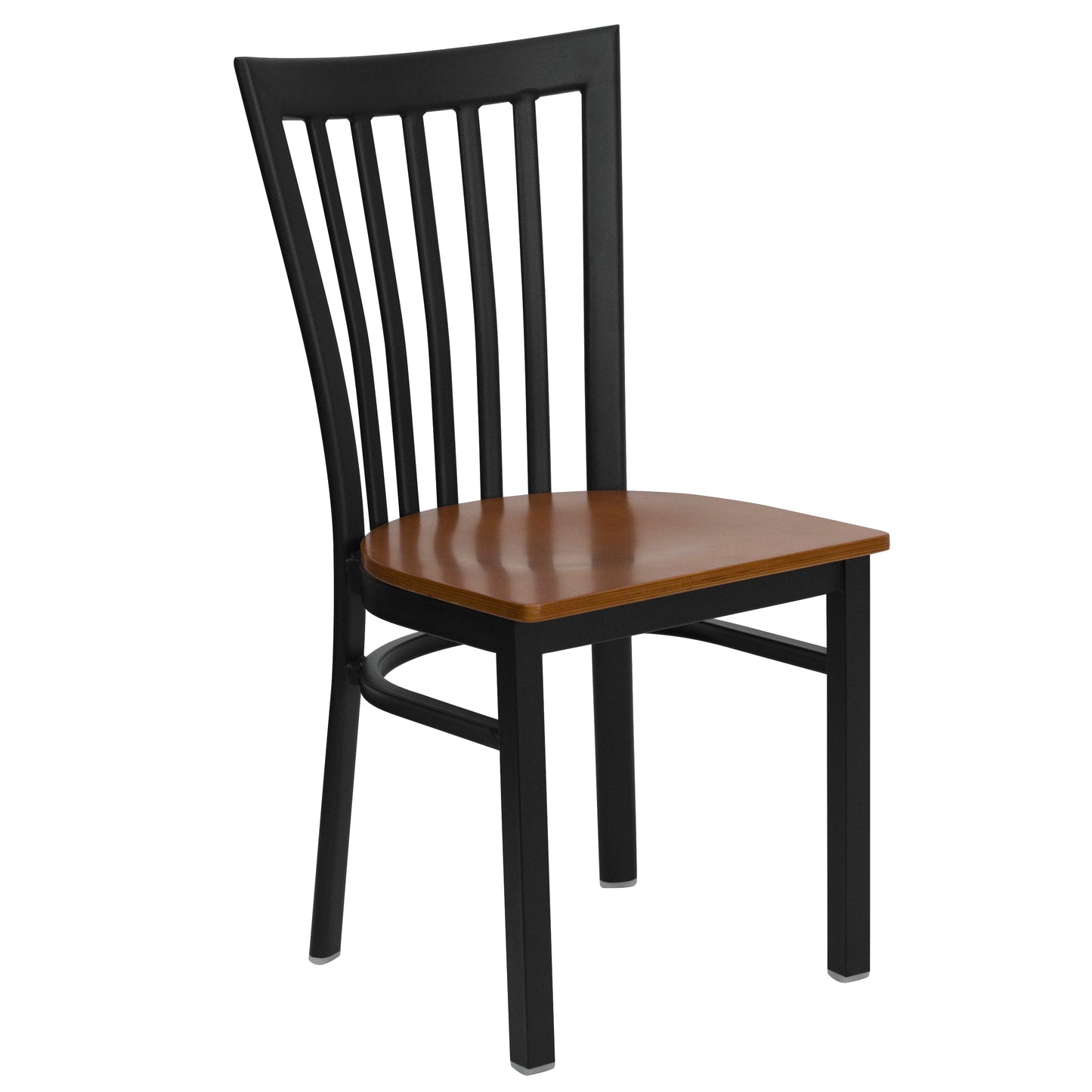 School House Back Metal Restaurant Chair - Wood Seat