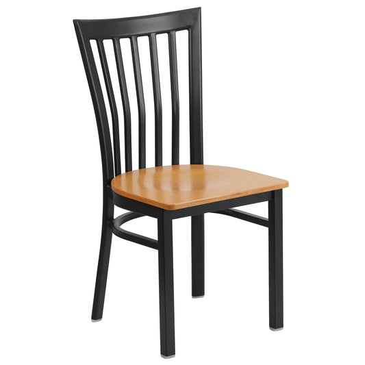 School House Back Metal Restaurant Chair - Wood Seat