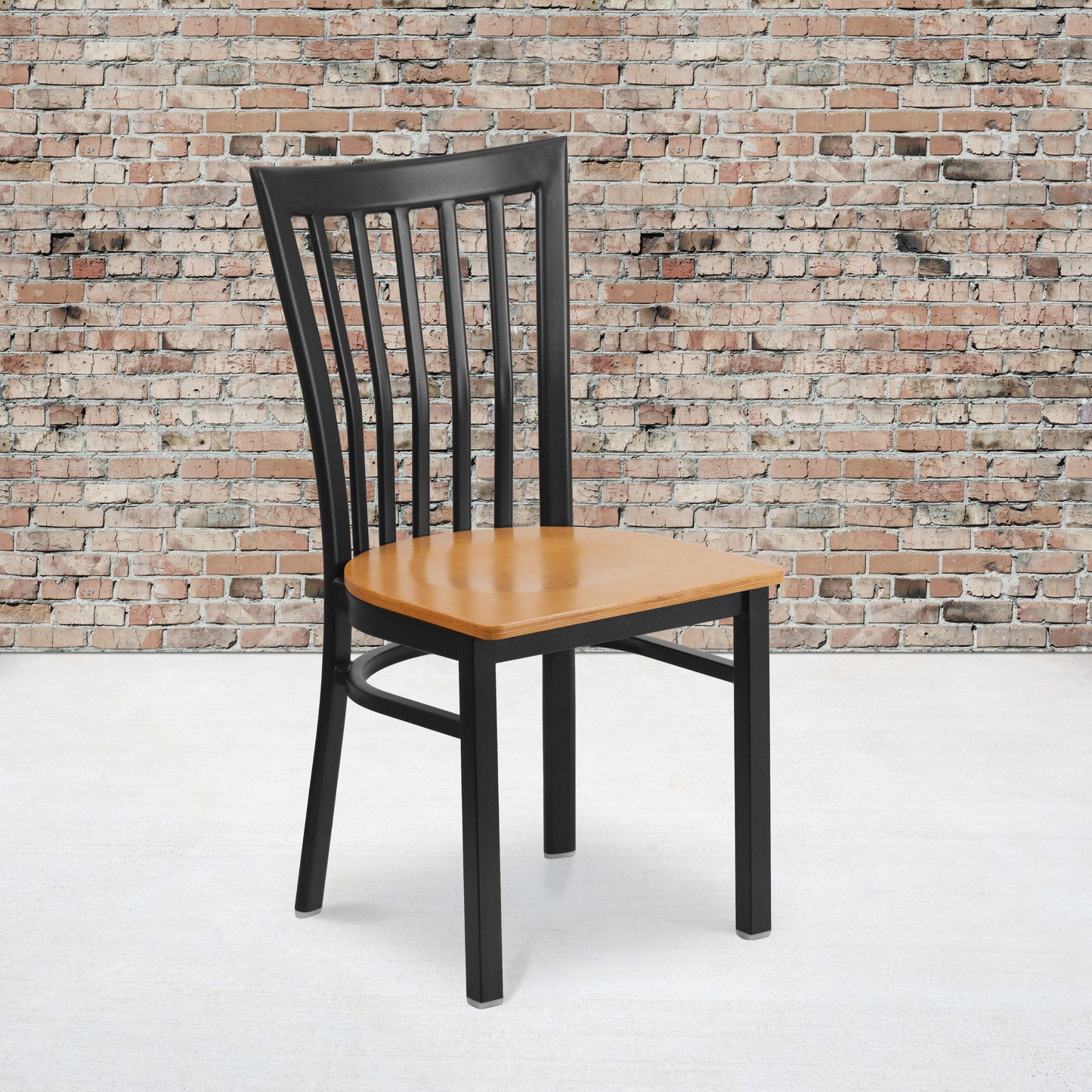 School House Back Metal Restaurant Chair - Wood Seat