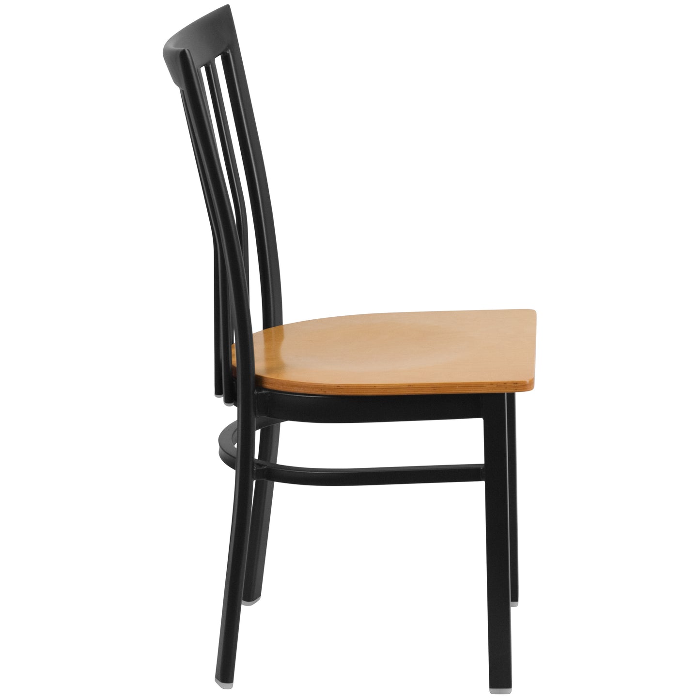 School House Back Metal Restaurant Chair - Wood Seat