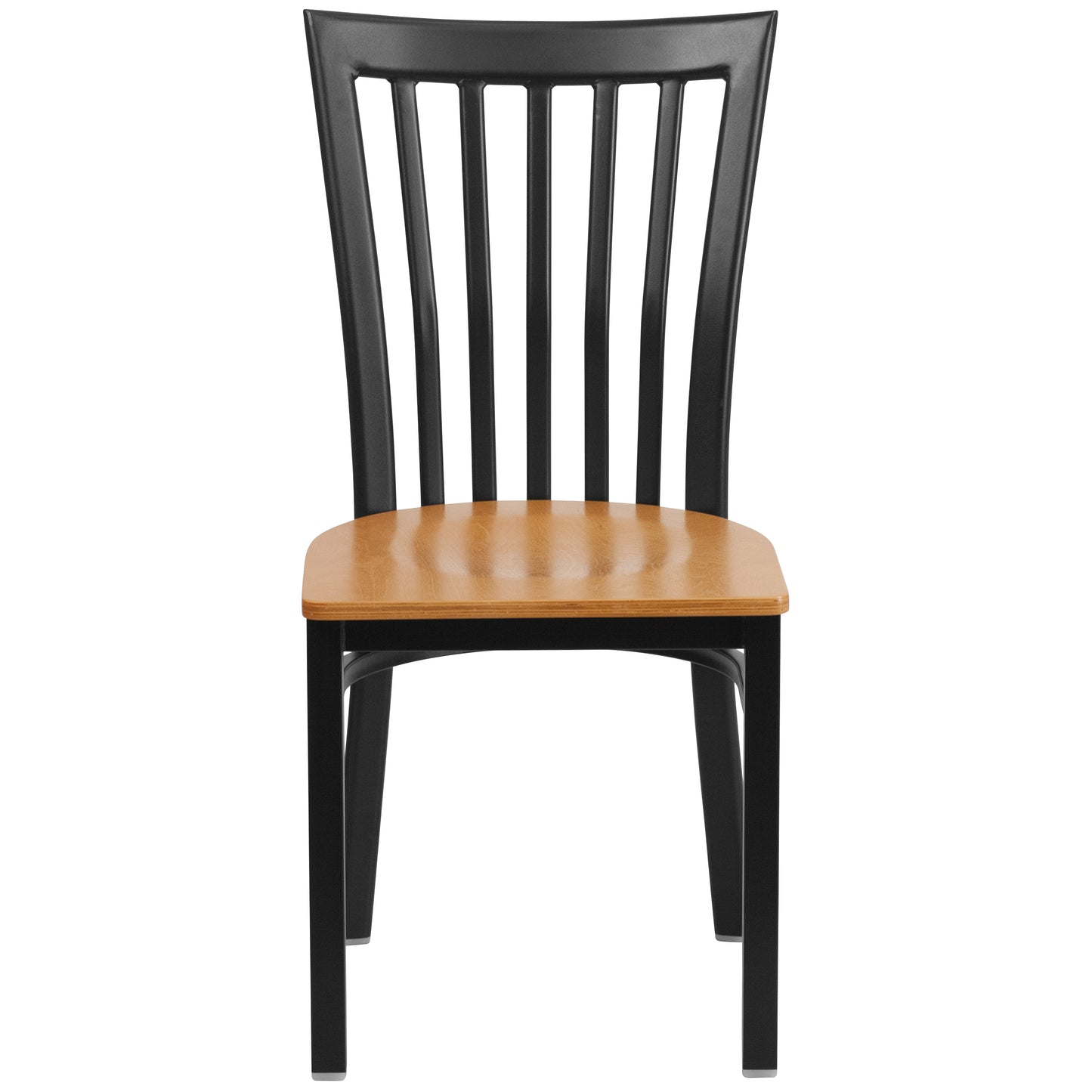 School House Back Metal Restaurant Chair - Wood Seat