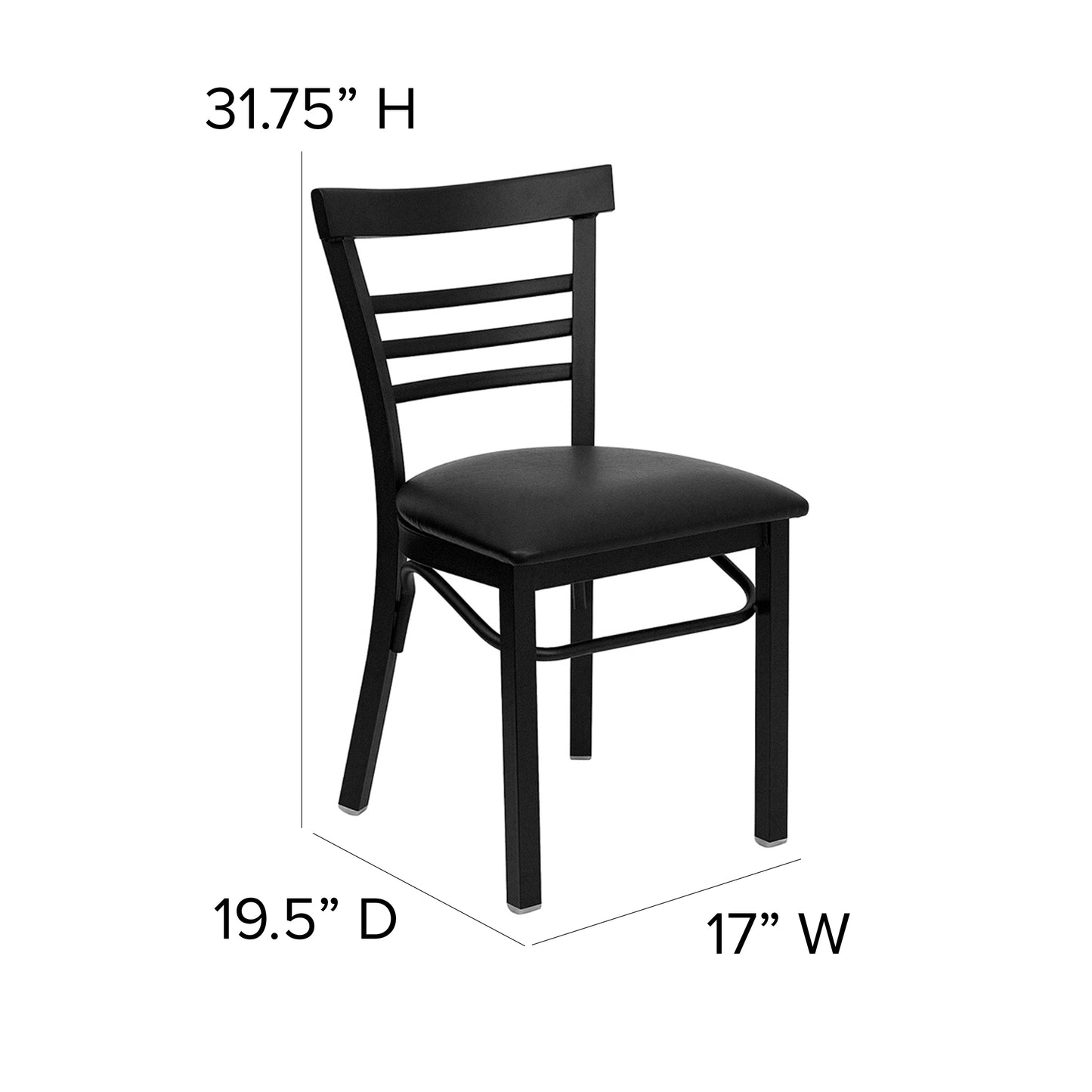 Three-Slat Ladder Back Metal Restaurant Chair - Vinyl Seat