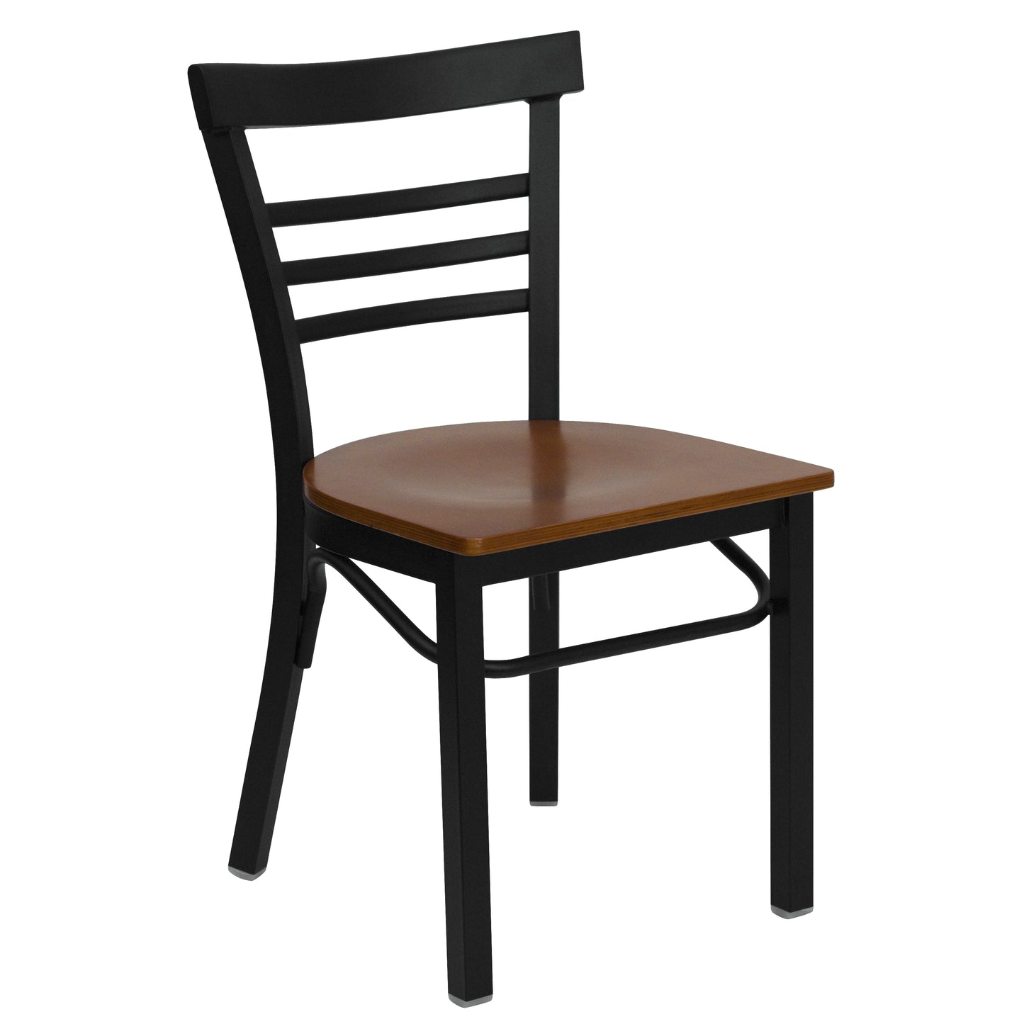 Three-Slat Ladder Back Metal Restaurant Chair - Wood Seat