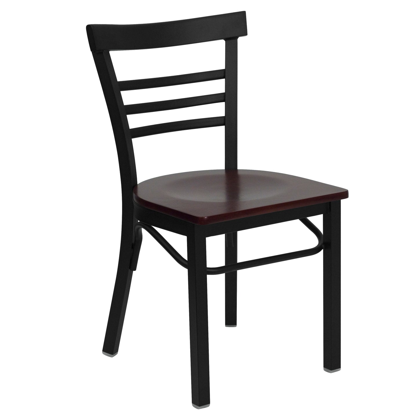 Three-Slat Ladder Back Metal Restaurant Chair - Wood Seat