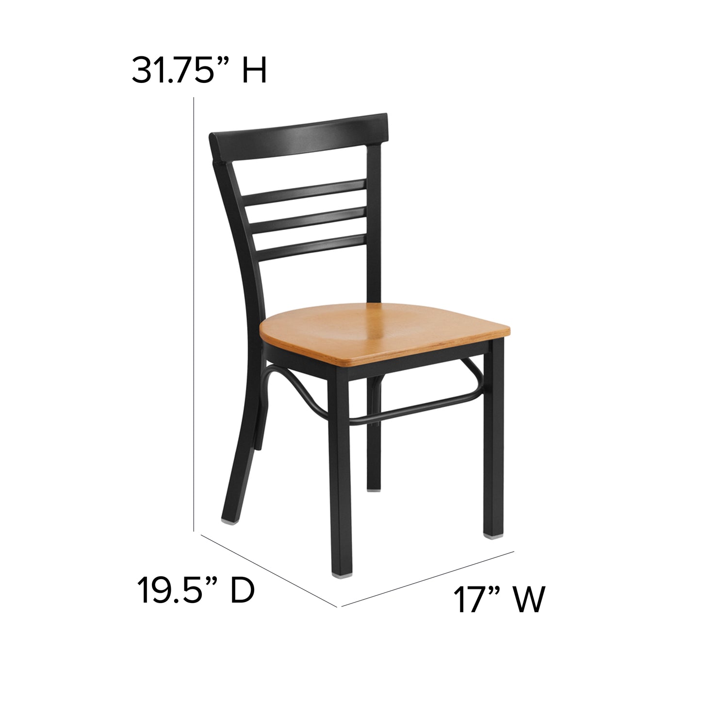 Three-Slat Ladder Back Metal Restaurant Chair - Wood Seat