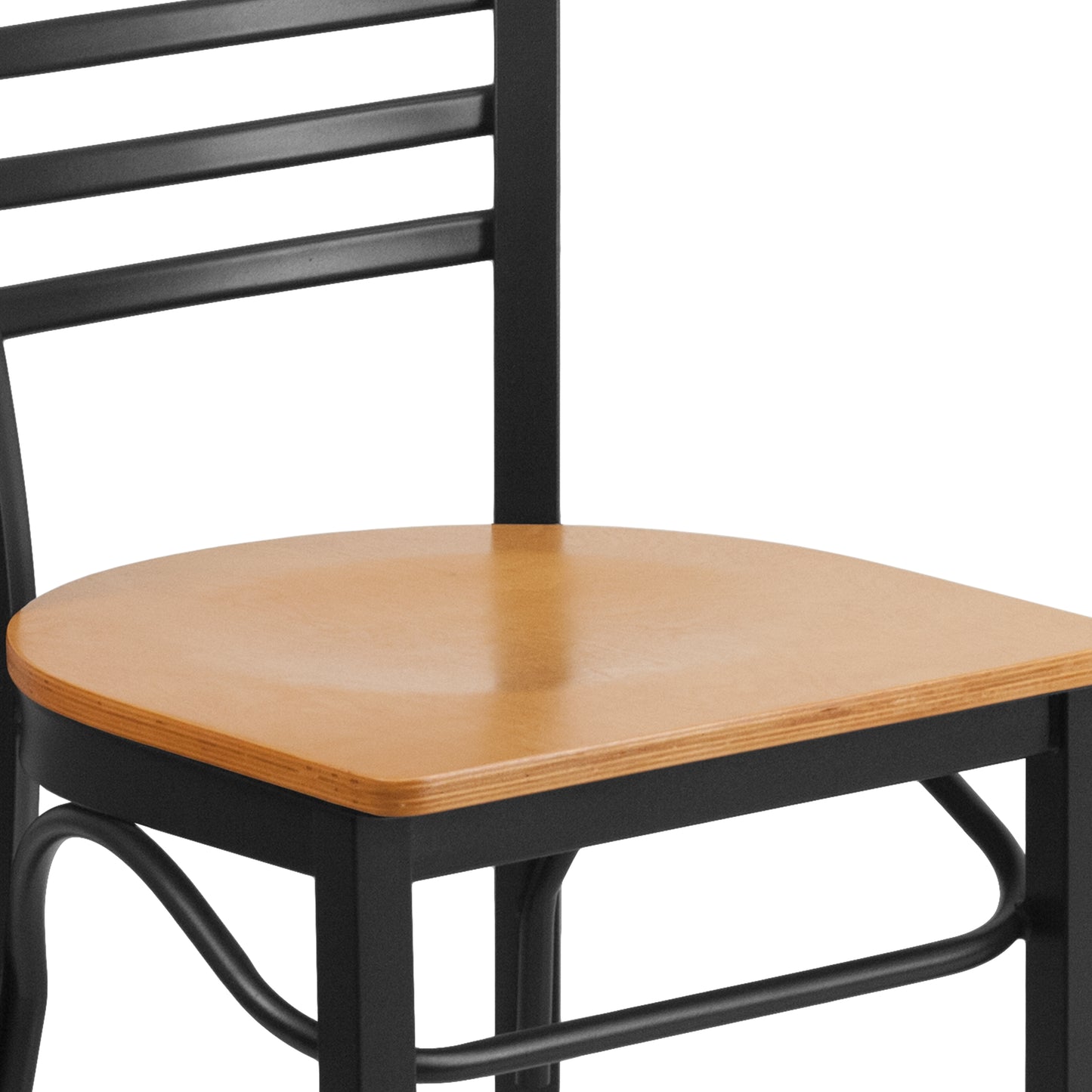 Three-Slat Ladder Back Metal Restaurant Chair - Wood Seat