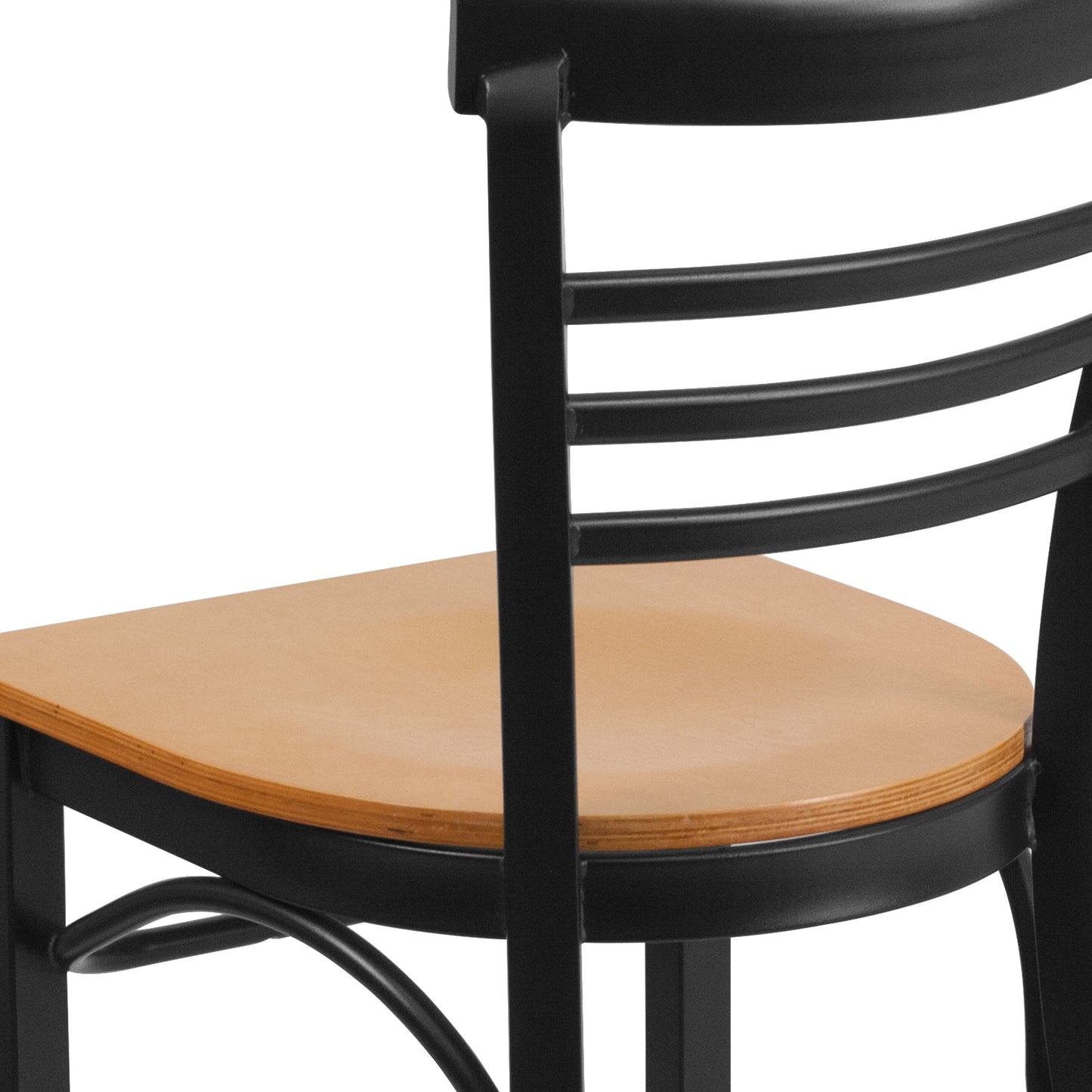 Three-Slat Ladder Back Metal Restaurant Chair - Wood Seat