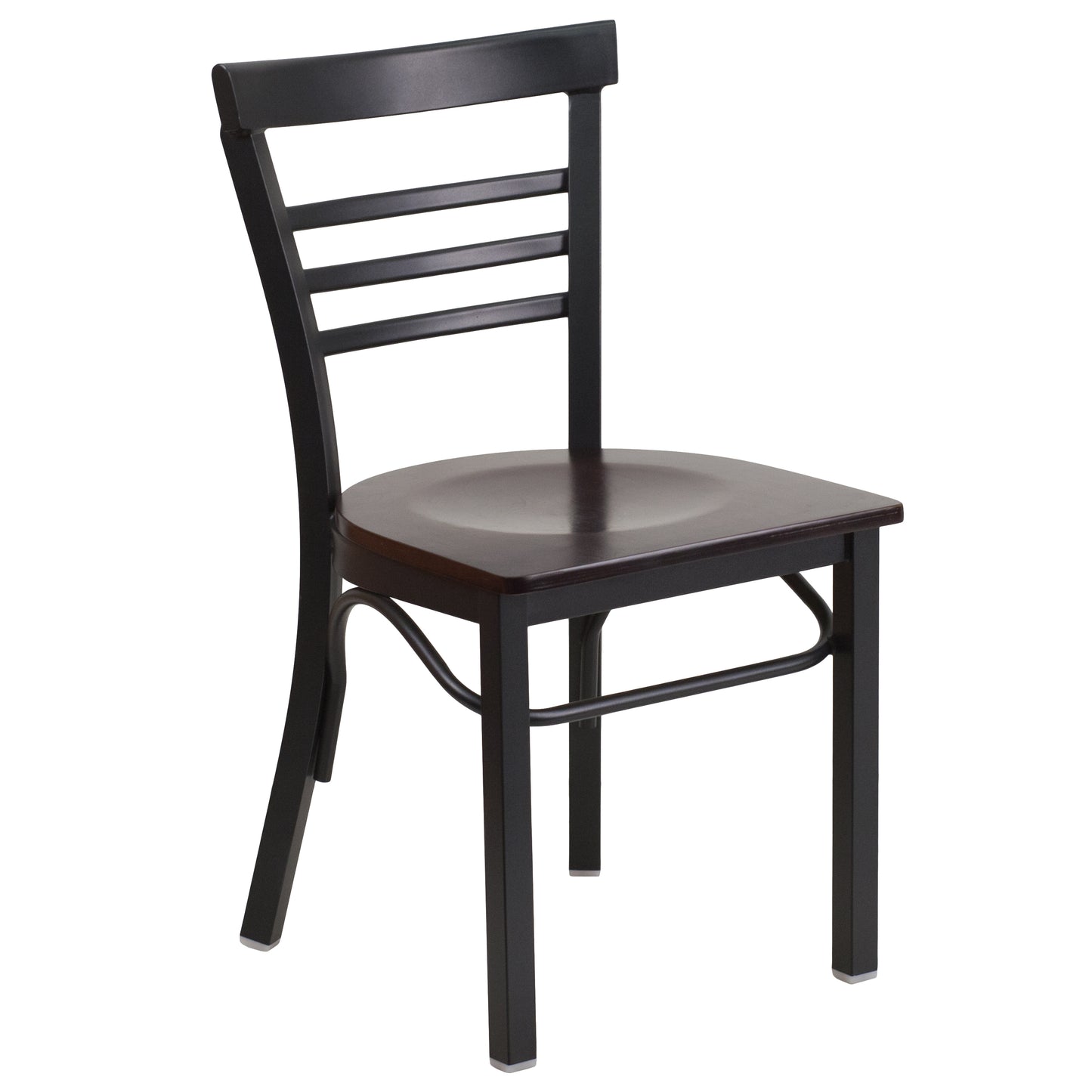 Three-Slat Ladder Back Metal Restaurant Chair - Wood Seat