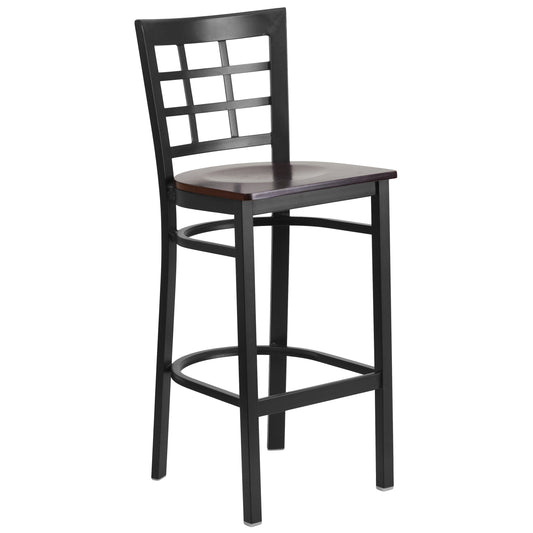 Window Back Metal Restaurant Barstool - Wood Seat