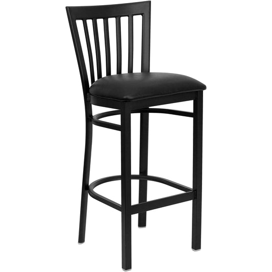 School House Back Metal Restaurant Barstool - Vinyl Seat