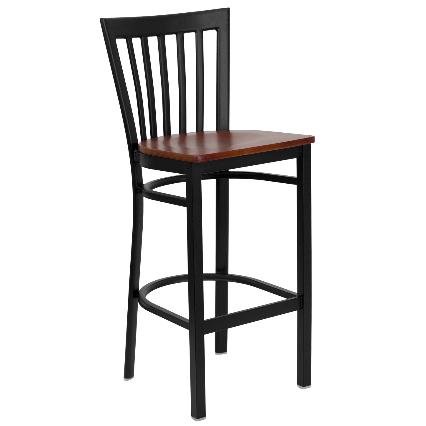 School House Back Metal Restaurant Barstool - Wood Seat