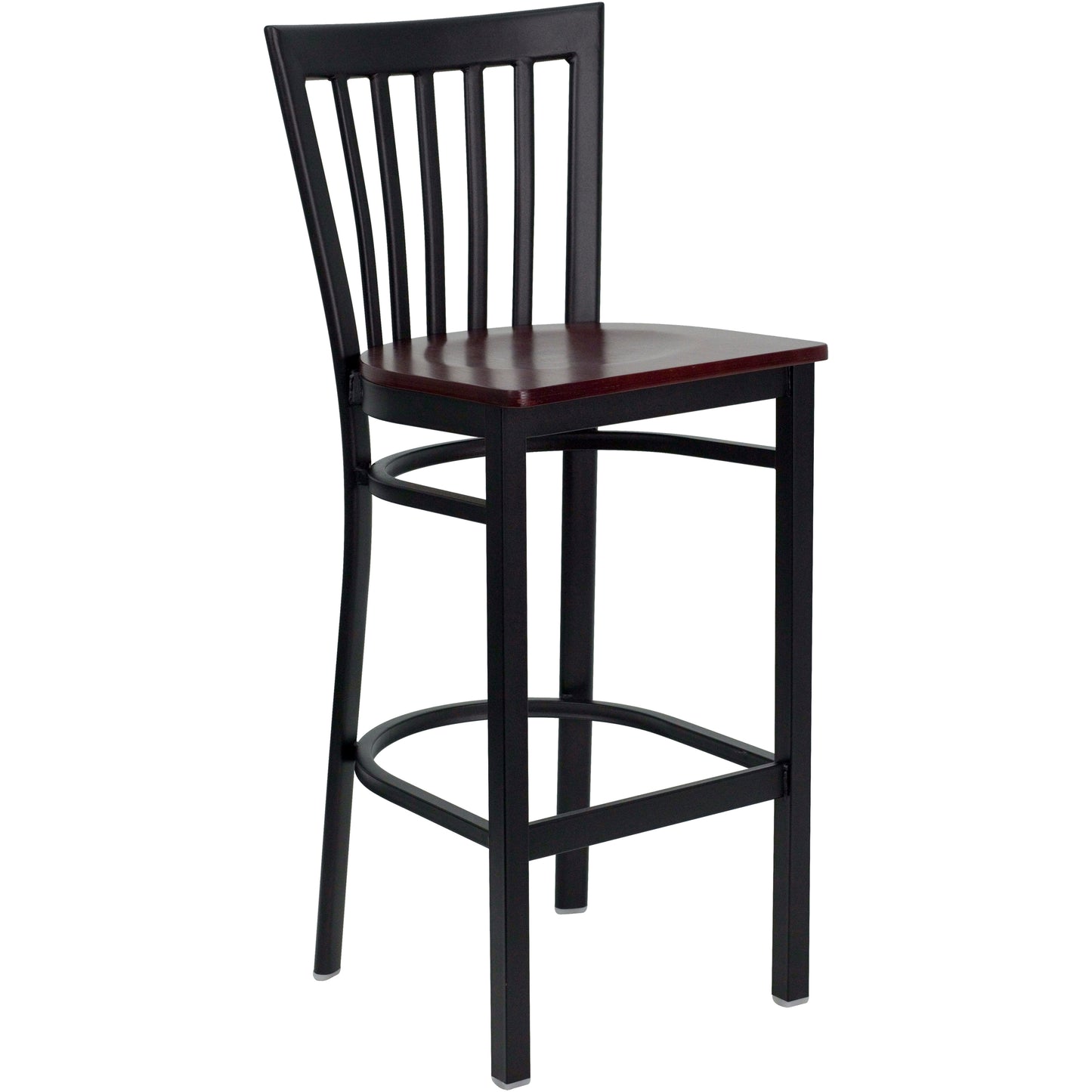 School House Back Metal Restaurant Barstool - Wood Seat