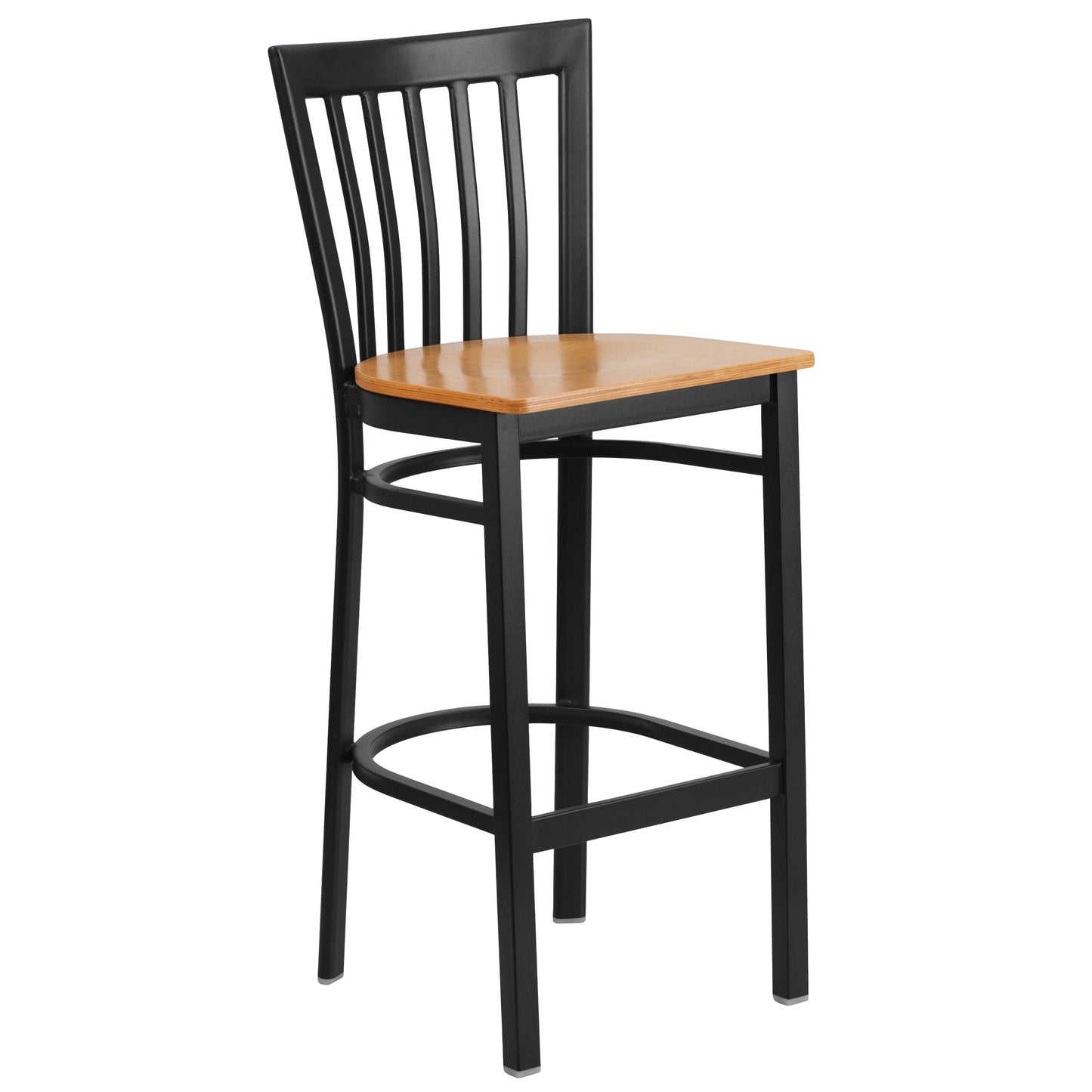 School House Back Metal Restaurant Barstool - Wood Seat