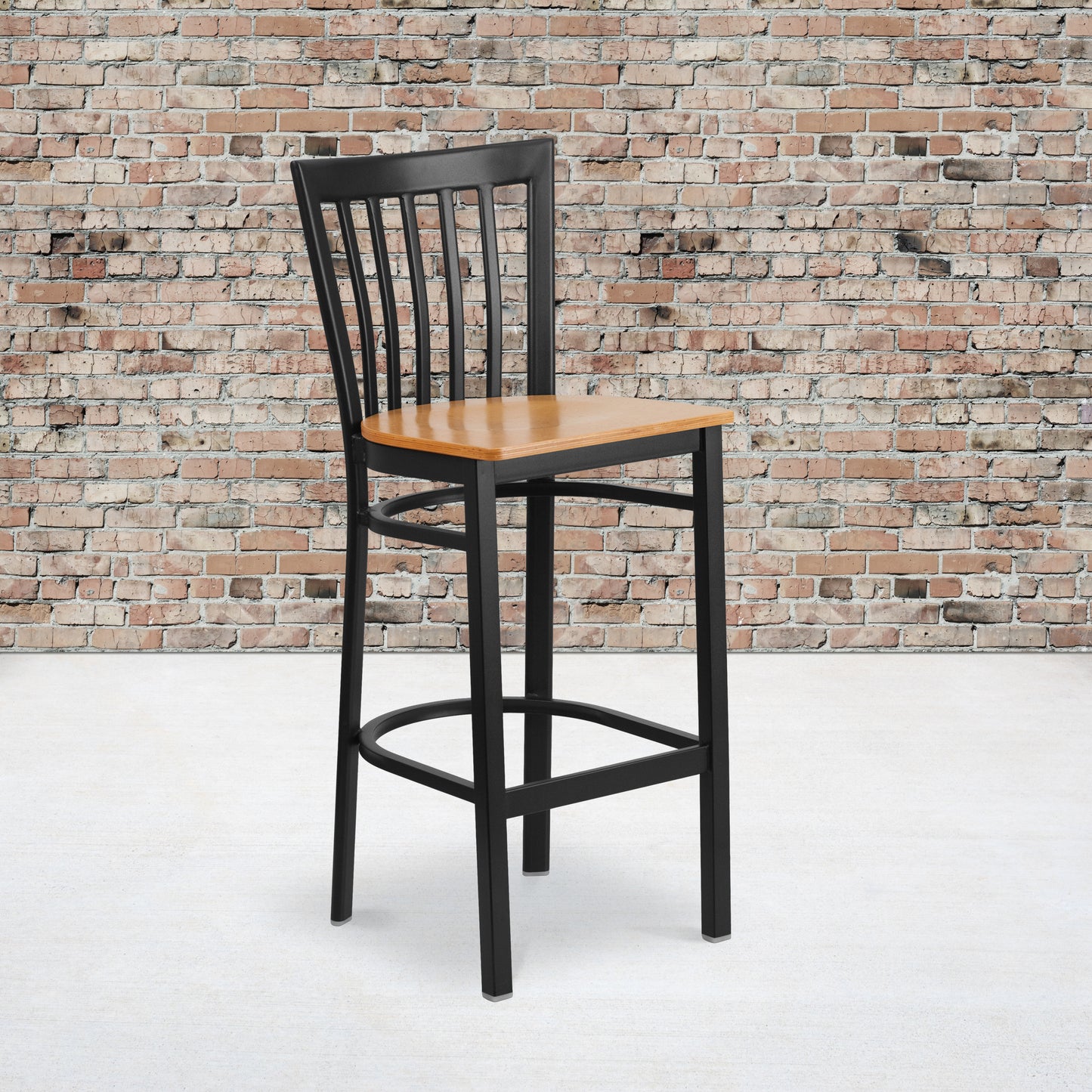 School House Back Metal Restaurant Barstool - Wood Seat