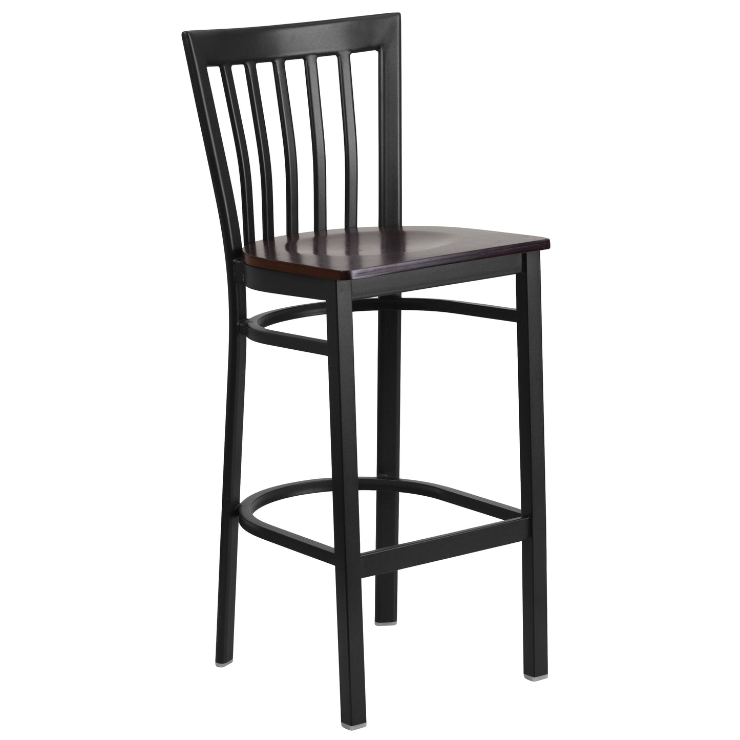 School House Back Metal Restaurant Barstool - Wood Seat