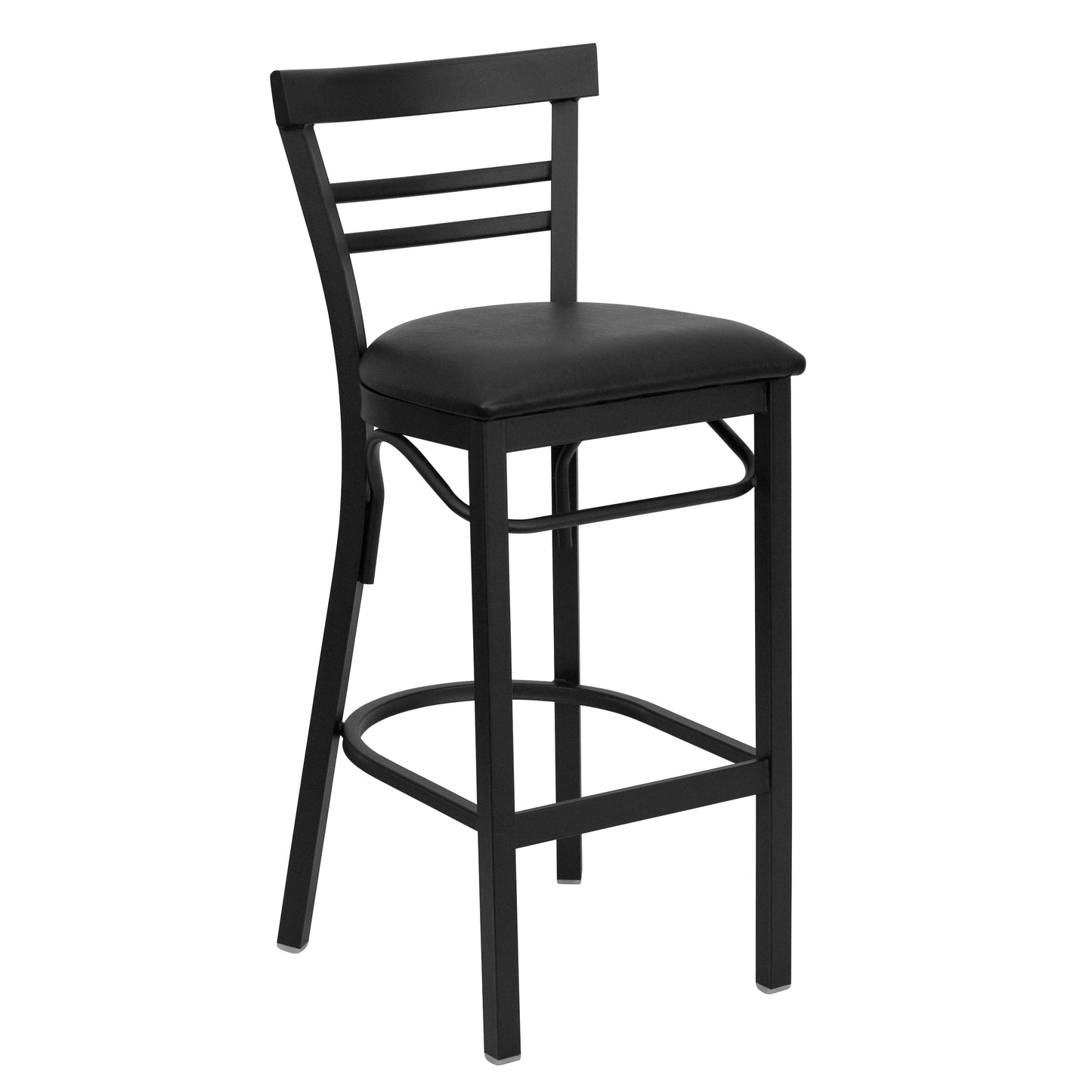 Two-Slat Ladder Back Metal Restaurant Barstool - Vinyl Seat