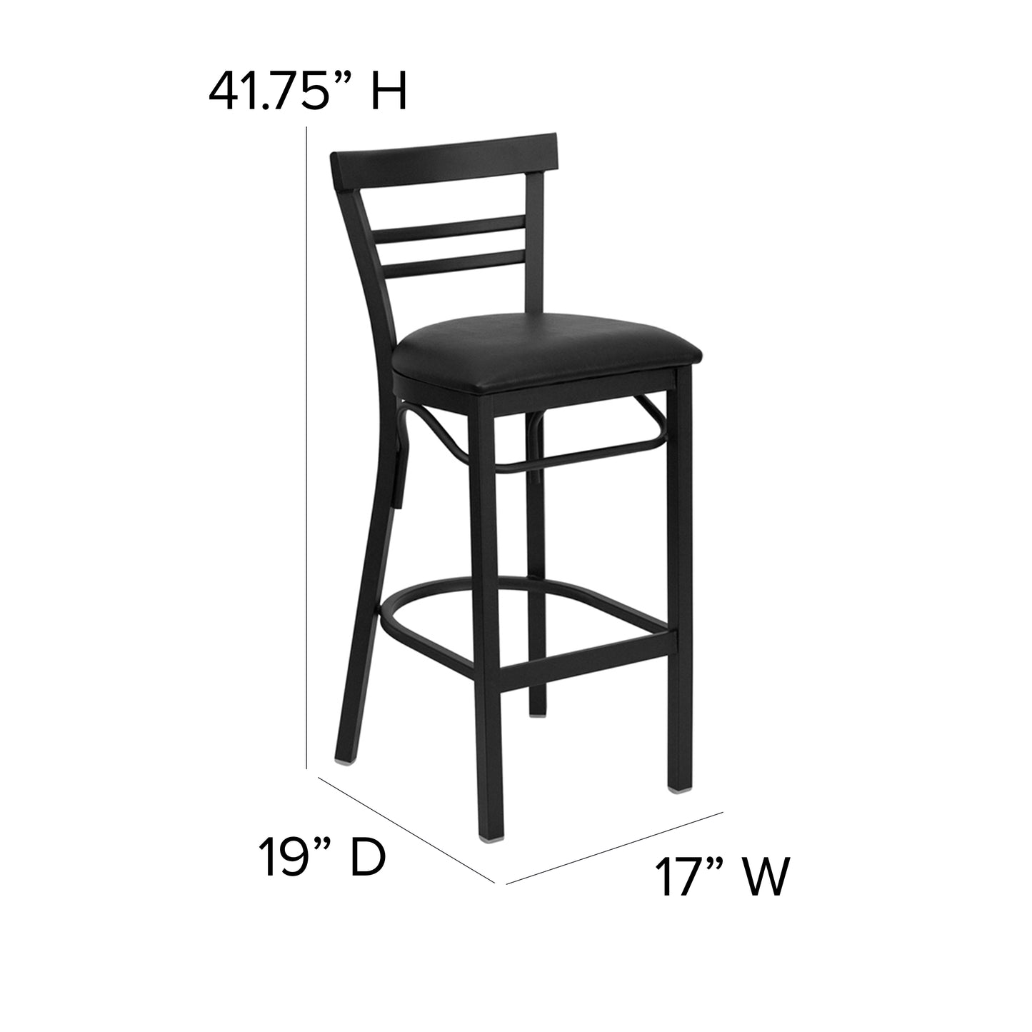 Two-Slat Ladder Back Metal Restaurant Barstool - Vinyl Seat