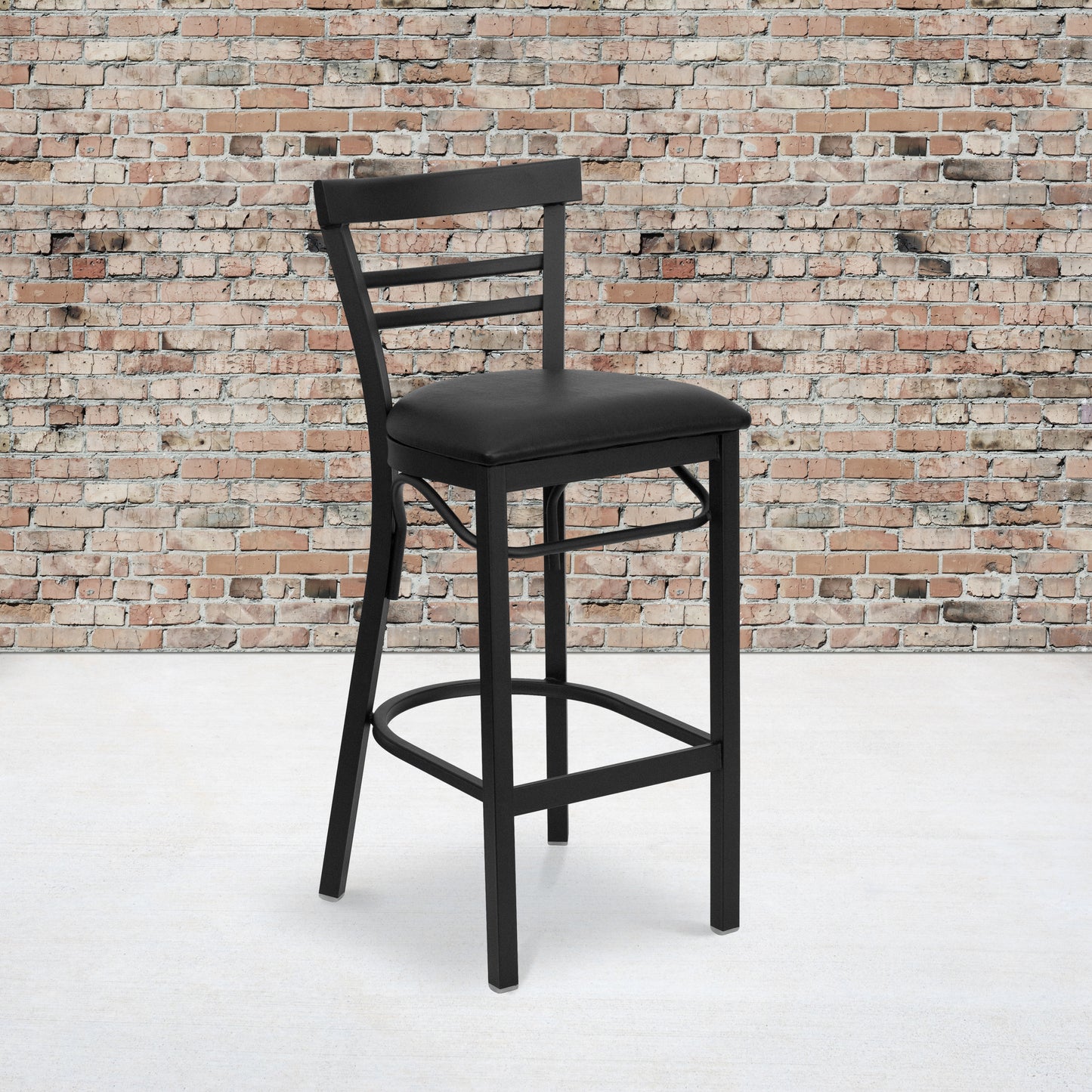 Two-Slat Ladder Back Metal Restaurant Barstool - Vinyl Seat