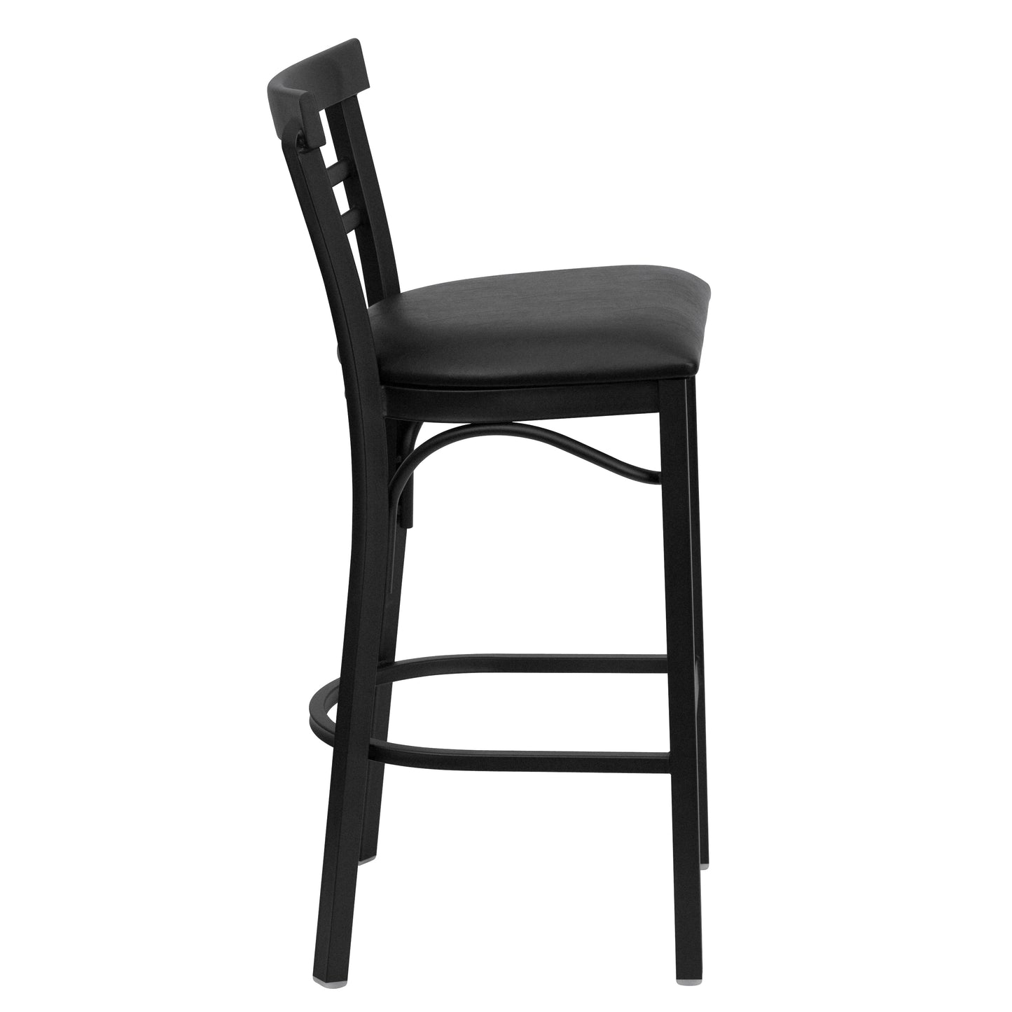 Two-Slat Ladder Back Metal Restaurant Barstool - Vinyl Seat