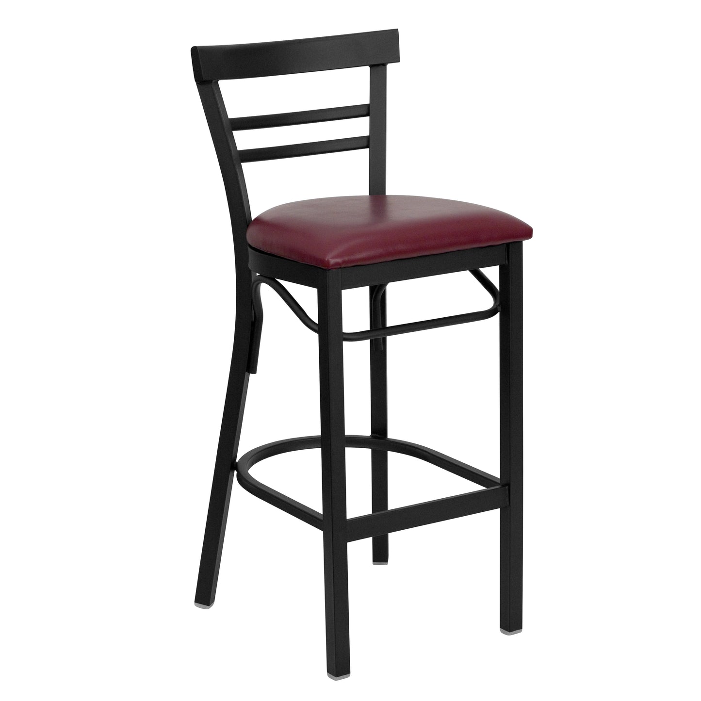 Two-Slat Ladder Back Metal Restaurant Barstool - Vinyl Seat