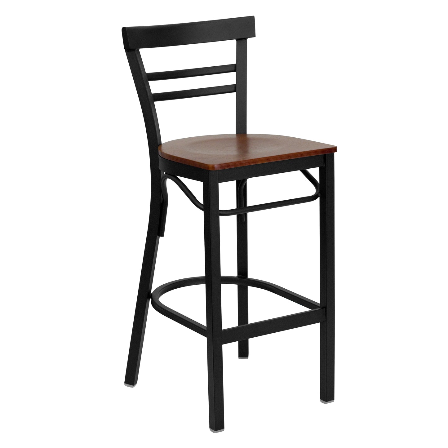 Two-Slat Ladder Back Metal Restaurant Barstool - Wood Seat