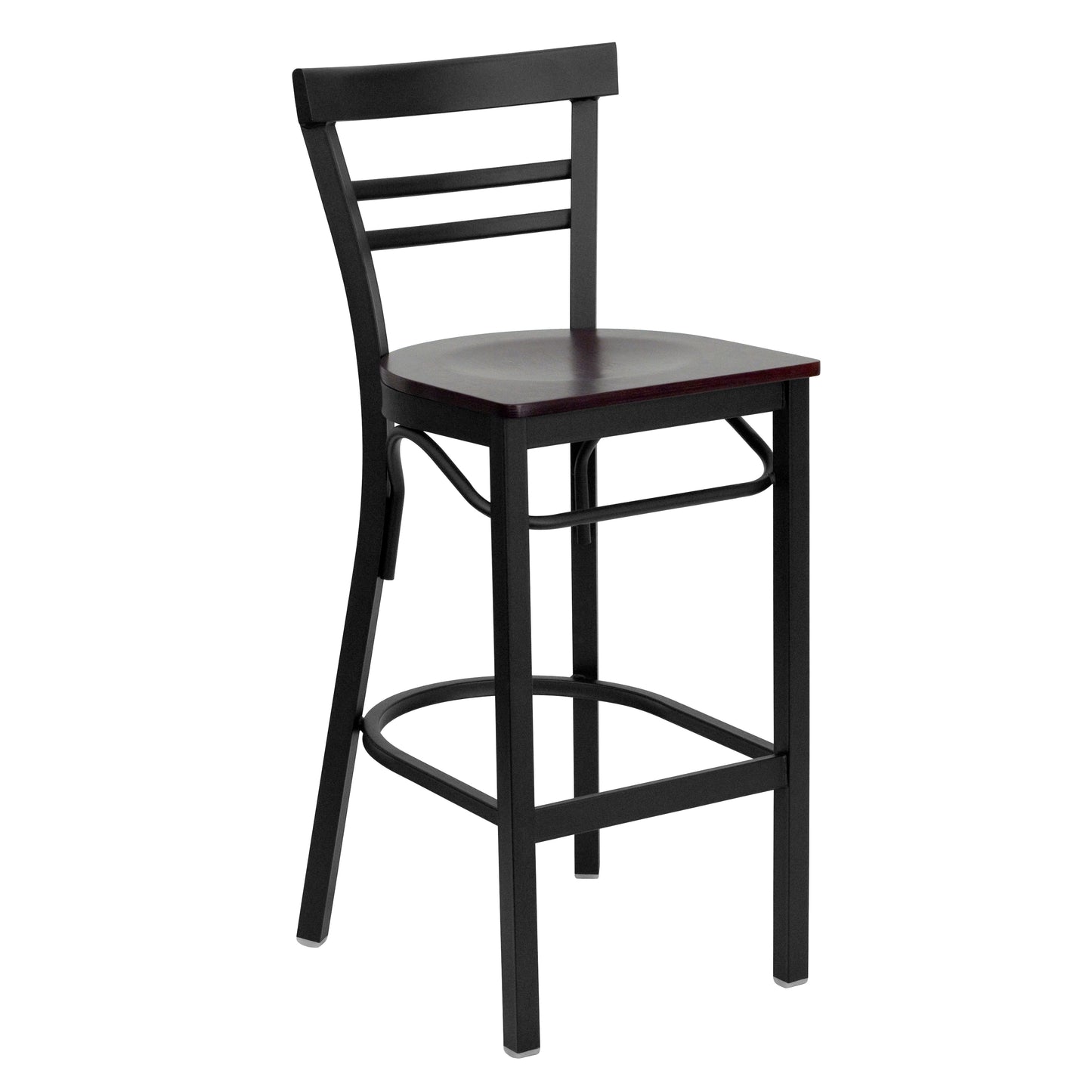 Two-Slat Ladder Back Metal Restaurant Barstool - Wood Seat