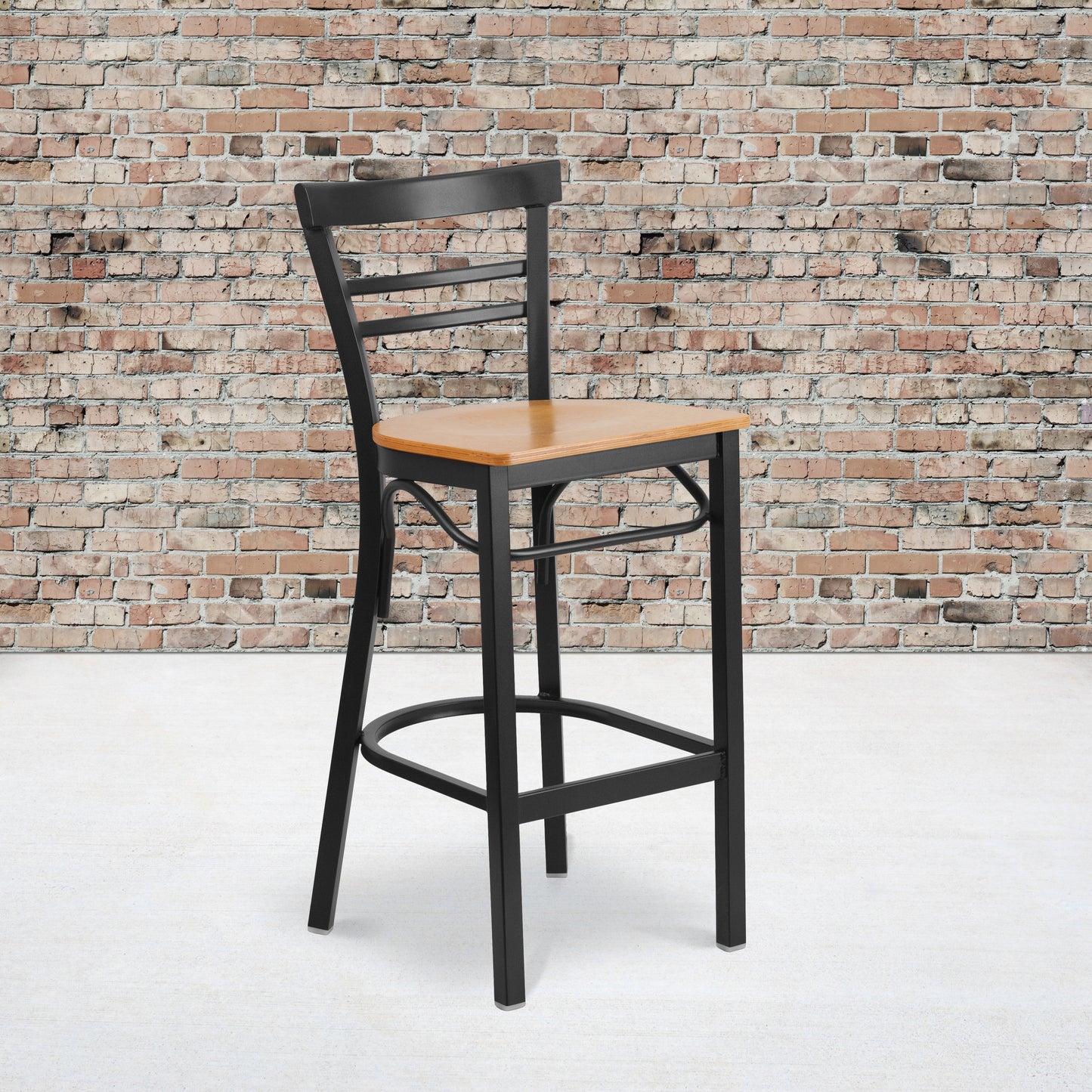 Two-Slat Ladder Back Metal Restaurant Barstool - Wood Seat