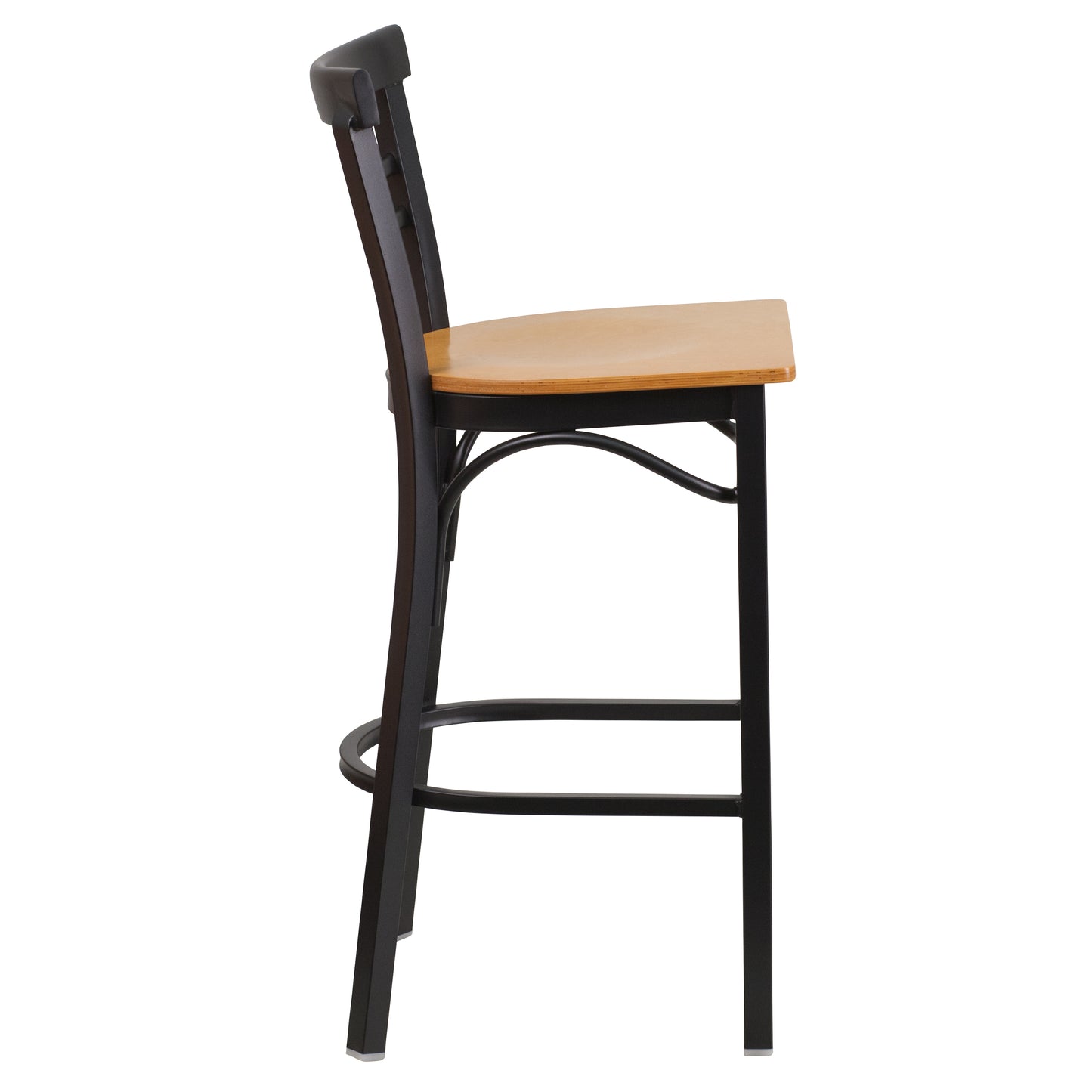 Two-Slat Ladder Back Metal Restaurant Barstool - Wood Seat