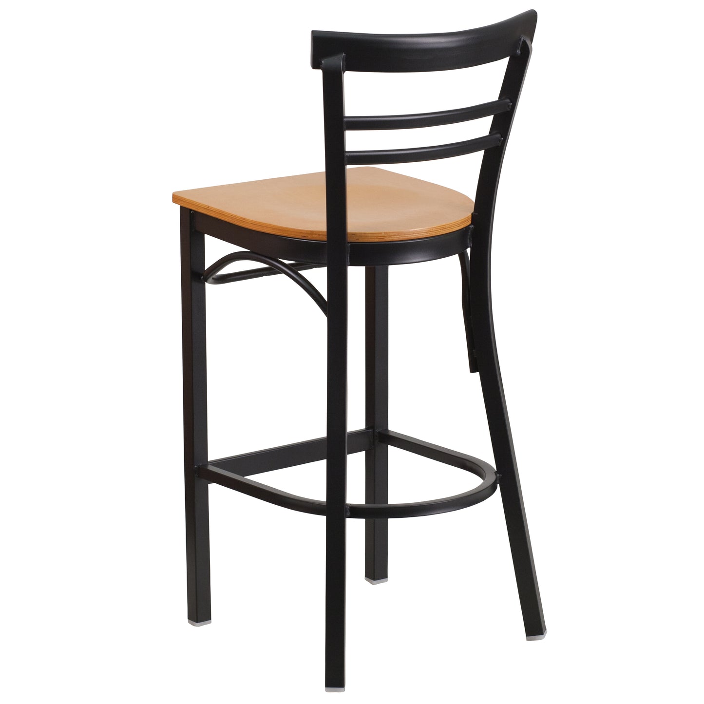 Two-Slat Ladder Back Metal Restaurant Barstool - Wood Seat