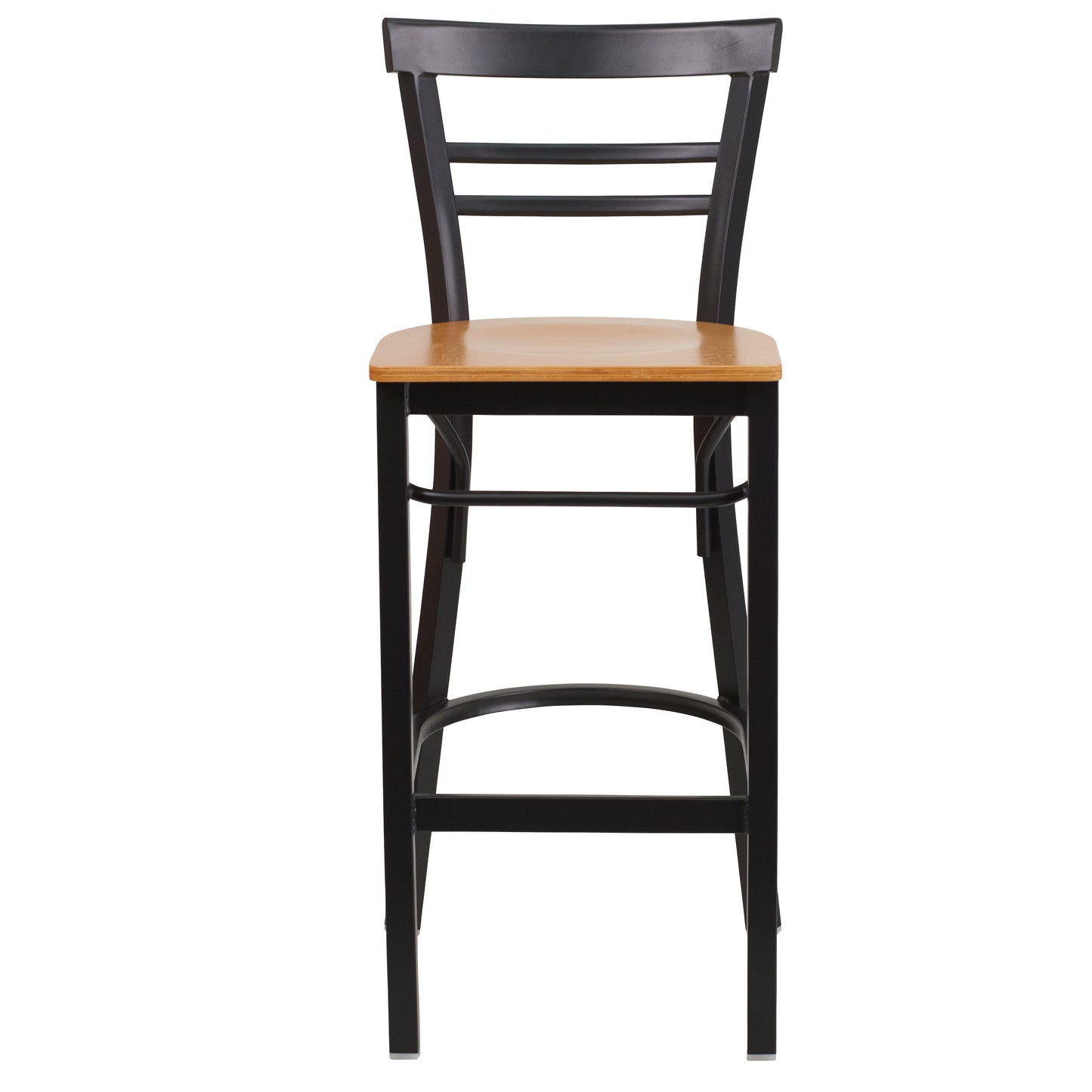 Two-Slat Ladder Back Metal Restaurant Barstool - Wood Seat