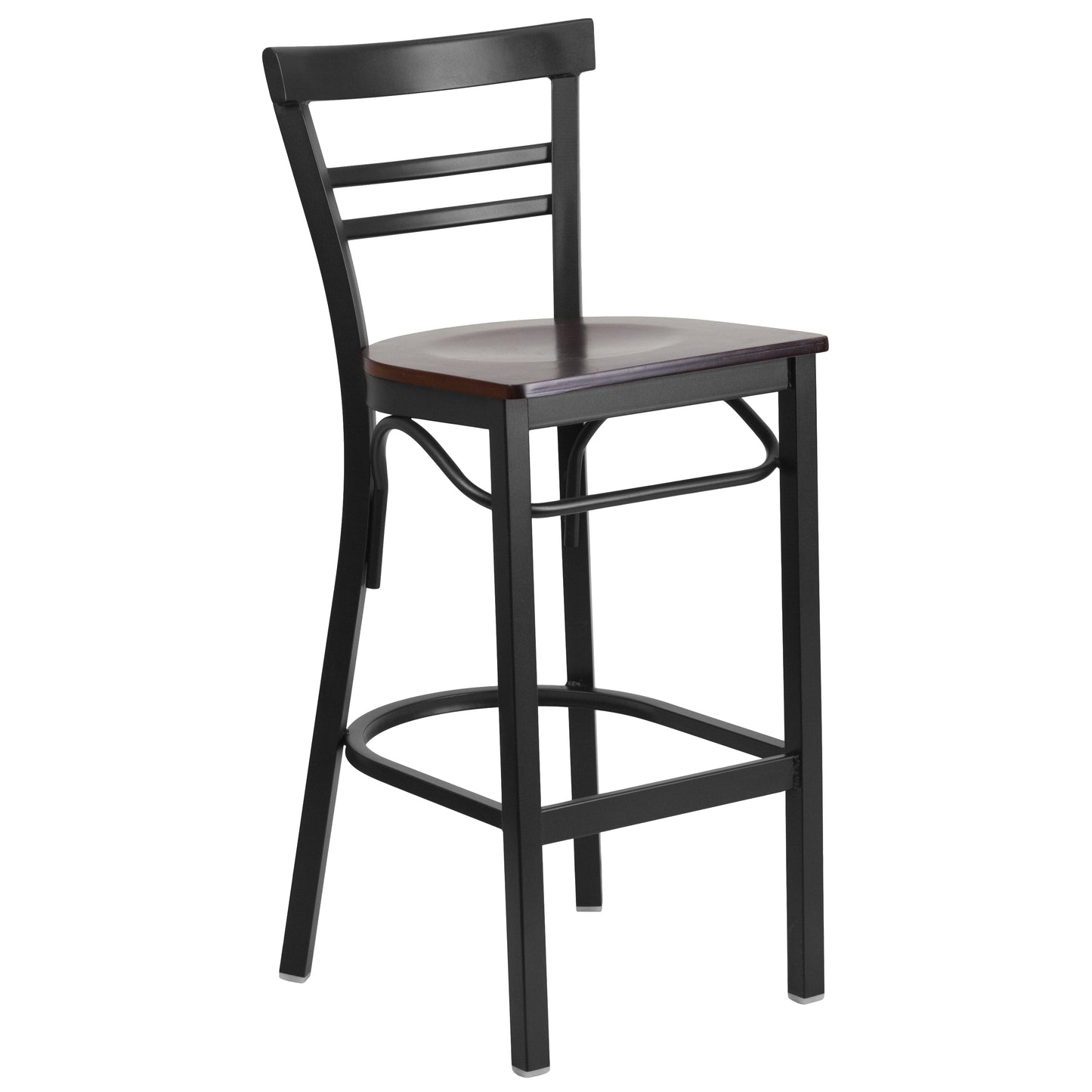 Two-Slat Ladder Back Metal Restaurant Barstool - Wood Seat