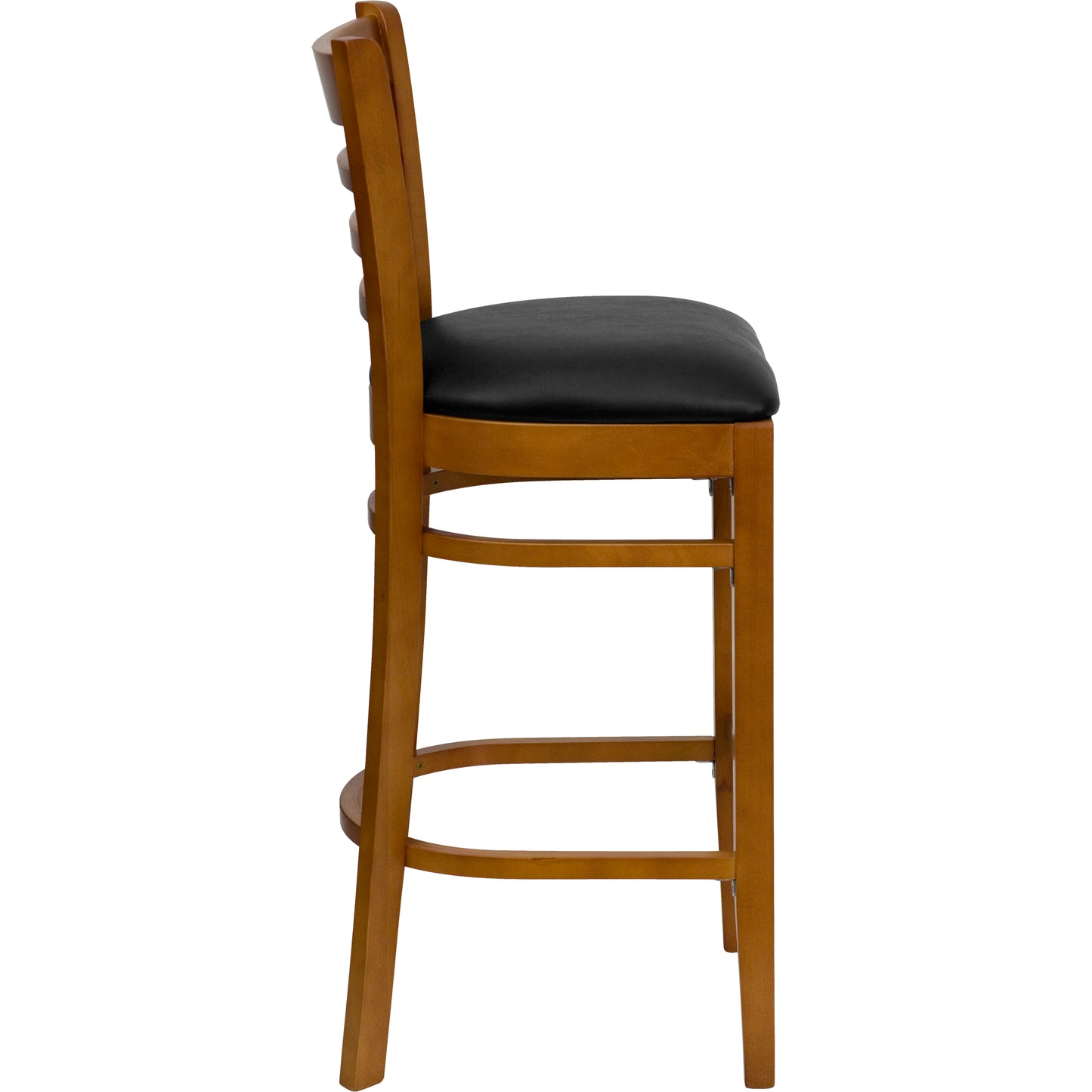 Ladder Back Cherry Wood Restaurant Barstool - Vinyl Seat