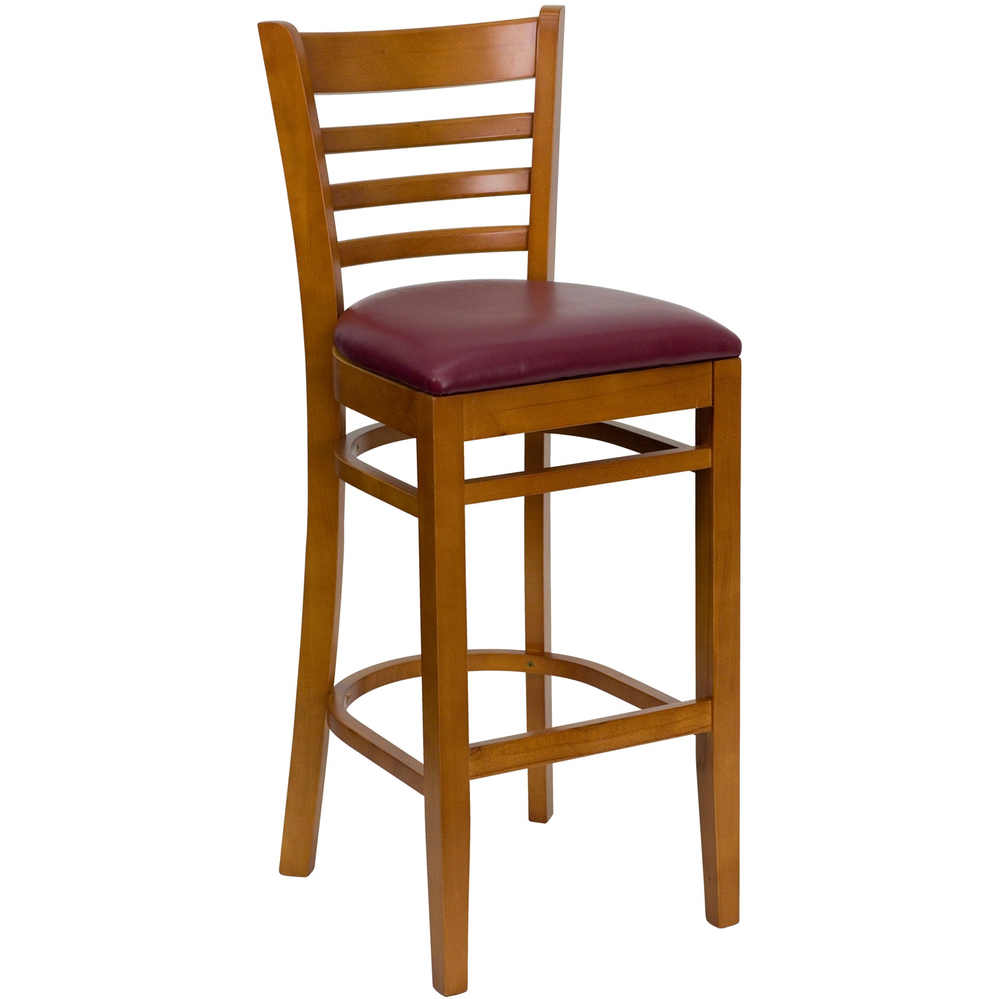 Ladder Back Cherry Wood Restaurant Barstool - Vinyl Seat