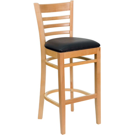 Ladder Back Natural Wood Restaurant Barstool - Vinyl Seat