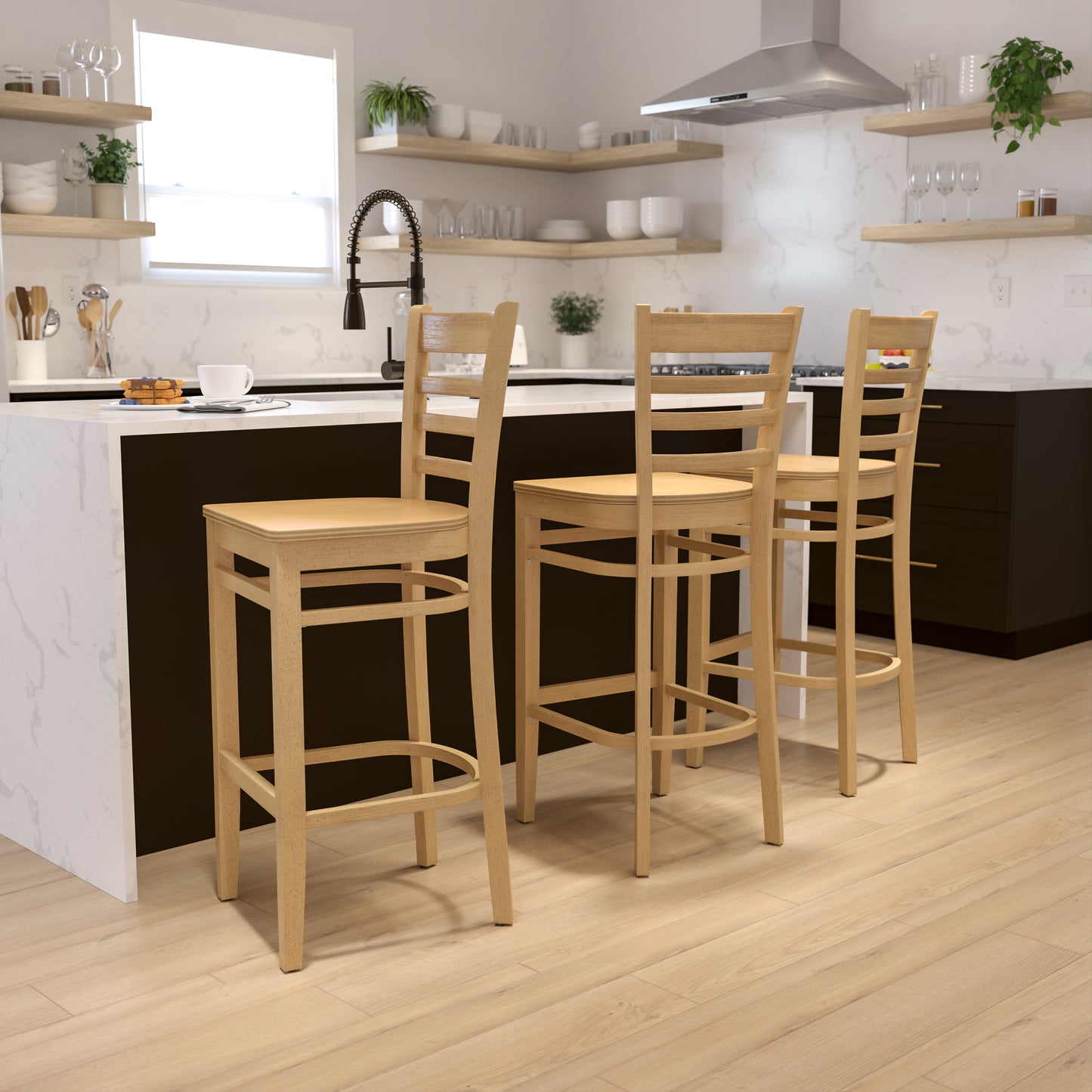 Ladder Back Natural Wood Restaurant Barstool