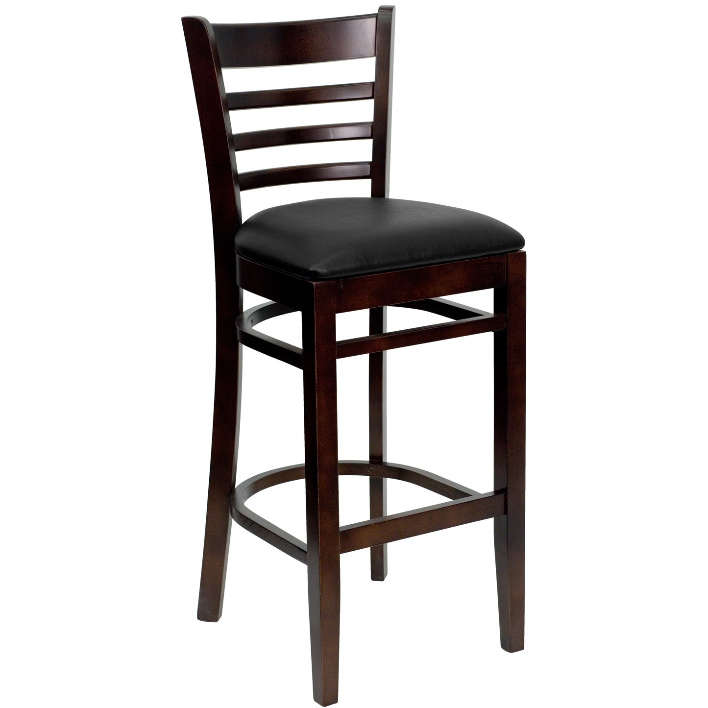 Ladder Back Walnut Wood Restaurant Barstool - Vinyl Seat