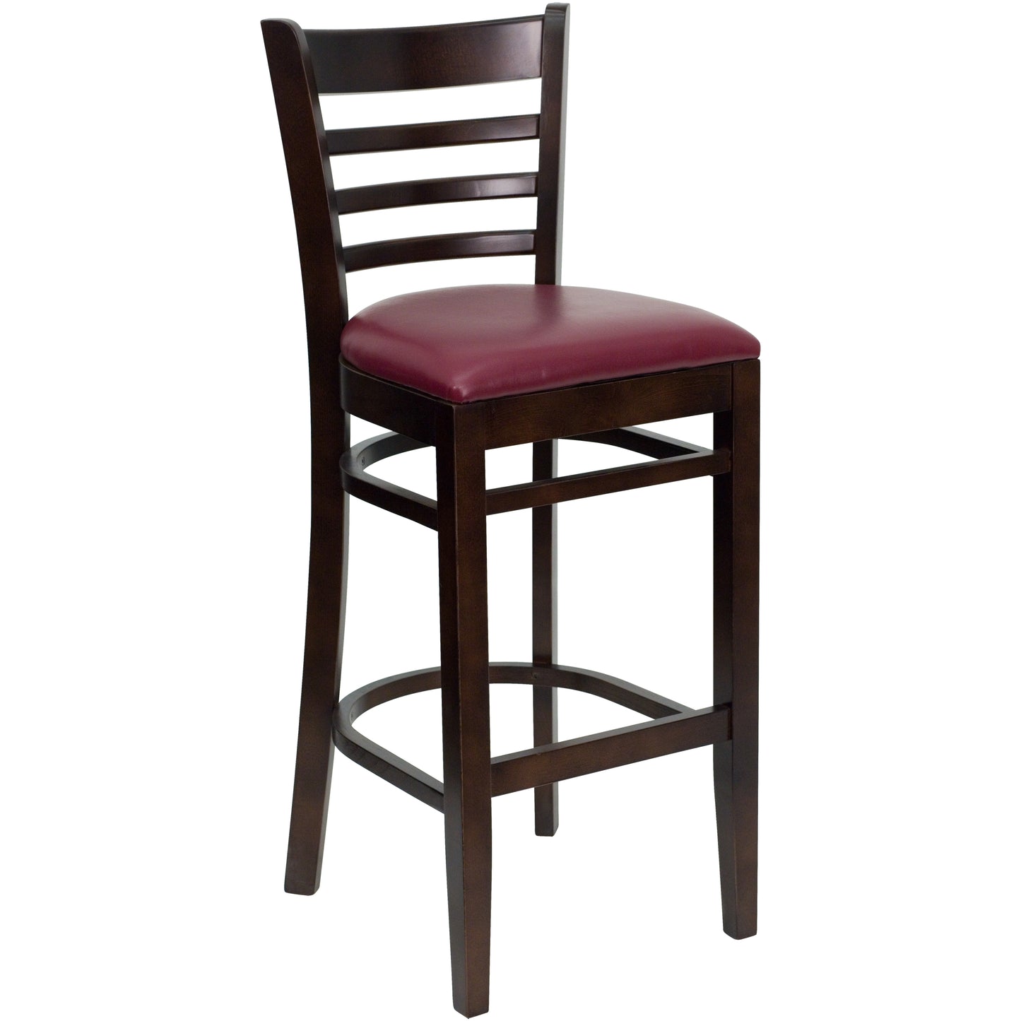 Ladder Back Walnut Wood Restaurant Barstool - Vinyl Seat