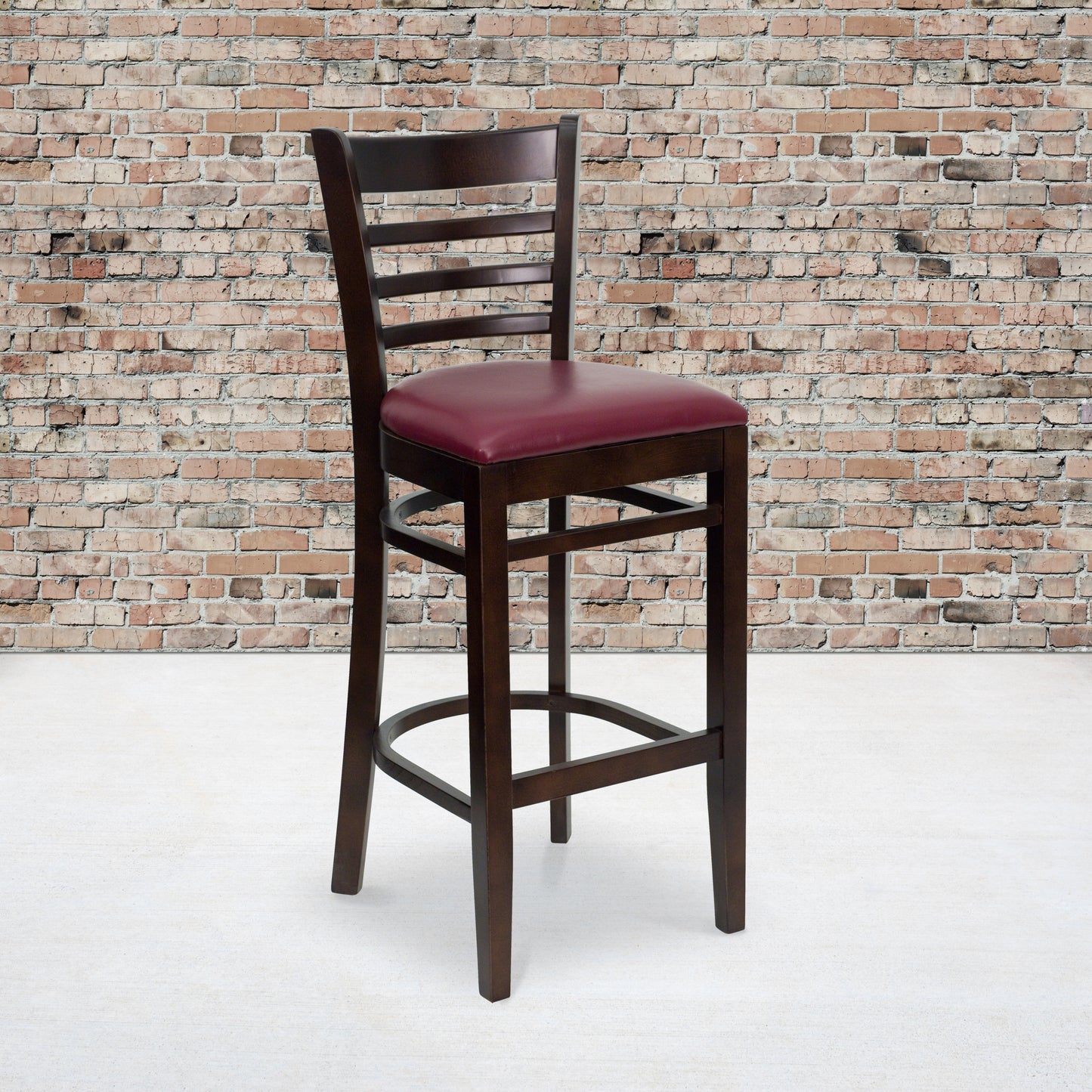 Ladder Back Walnut Wood Restaurant Barstool - Vinyl Seat